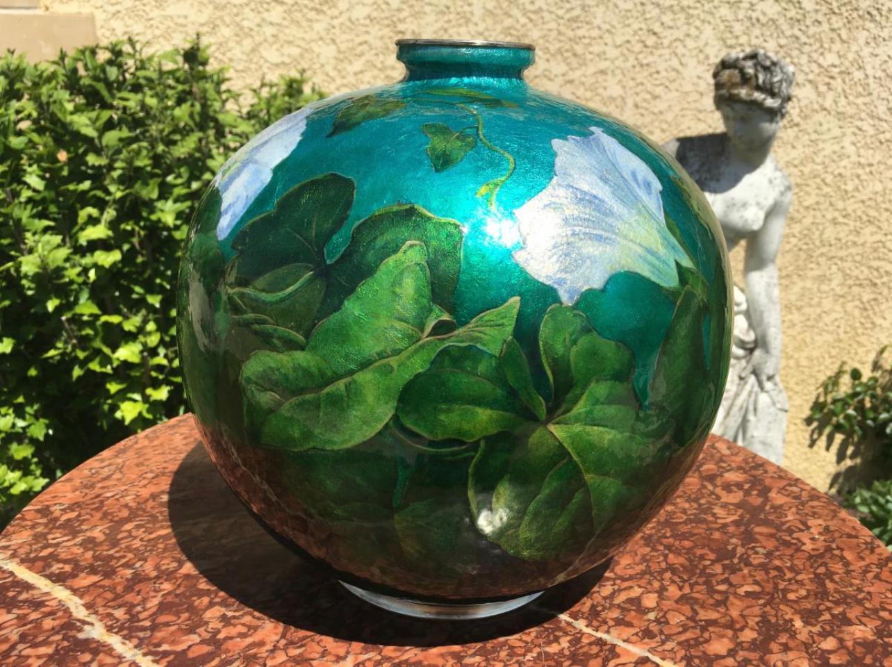 Alexandre Marty, Limoges, Large Art Deco Vase in Copper and Enamelled, 20th  For Sale 1