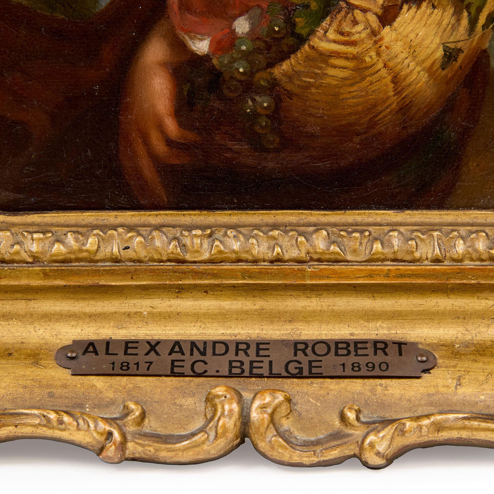 Antique Belgian oil painting of a peasant girl in a storm by Robert
Belgian, 19th Century
Canvas: Height 21cm, width 17cm
Frame: Height 30cm, width 26cm, depth 6cm

This evocative portrait by Belgian artist Alexandre Nestor Nicolas Robert