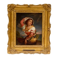 Antique Belgian Oil Painting of a Peasant Girl in a Storm by Robert