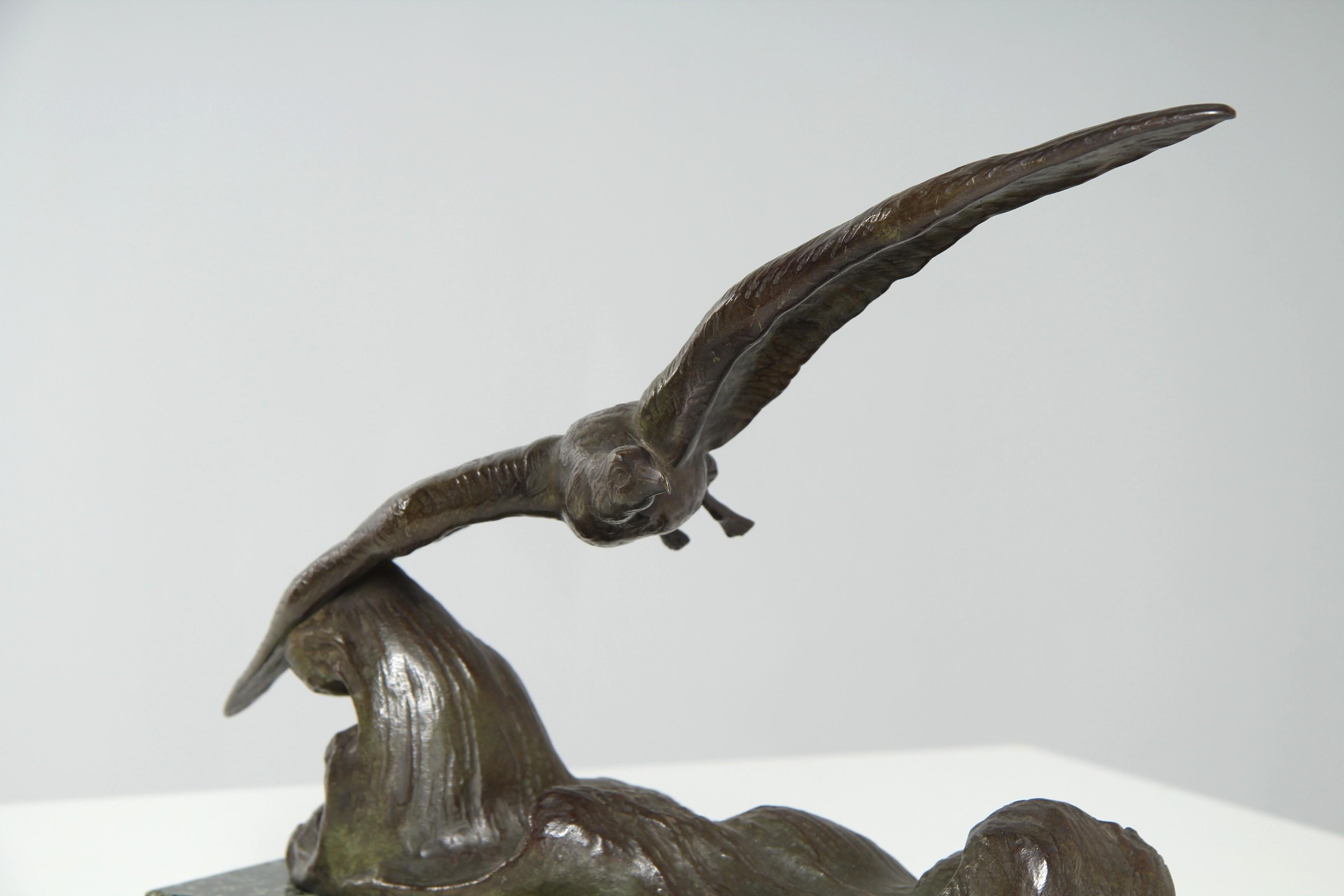 French Alexandre Ouline, Bronze Sculpture of a Flying Albatross, 1920s For Sale