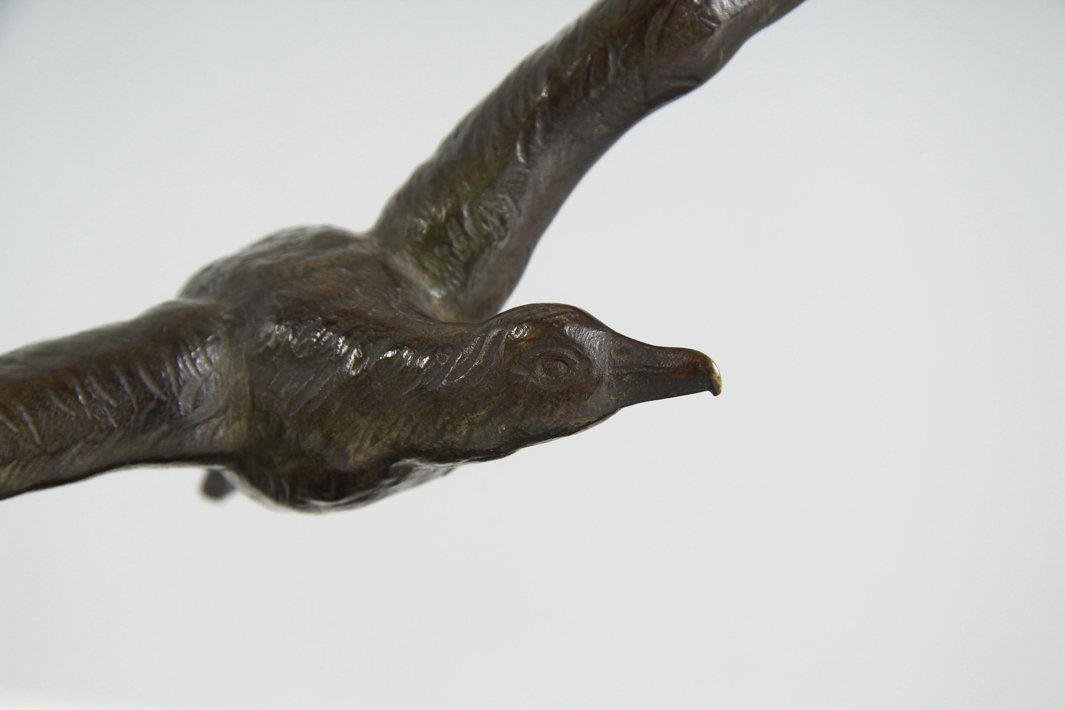 Patinated Alexandre Ouline, Bronze Sculpture of a Flying Albatross, 1920s For Sale