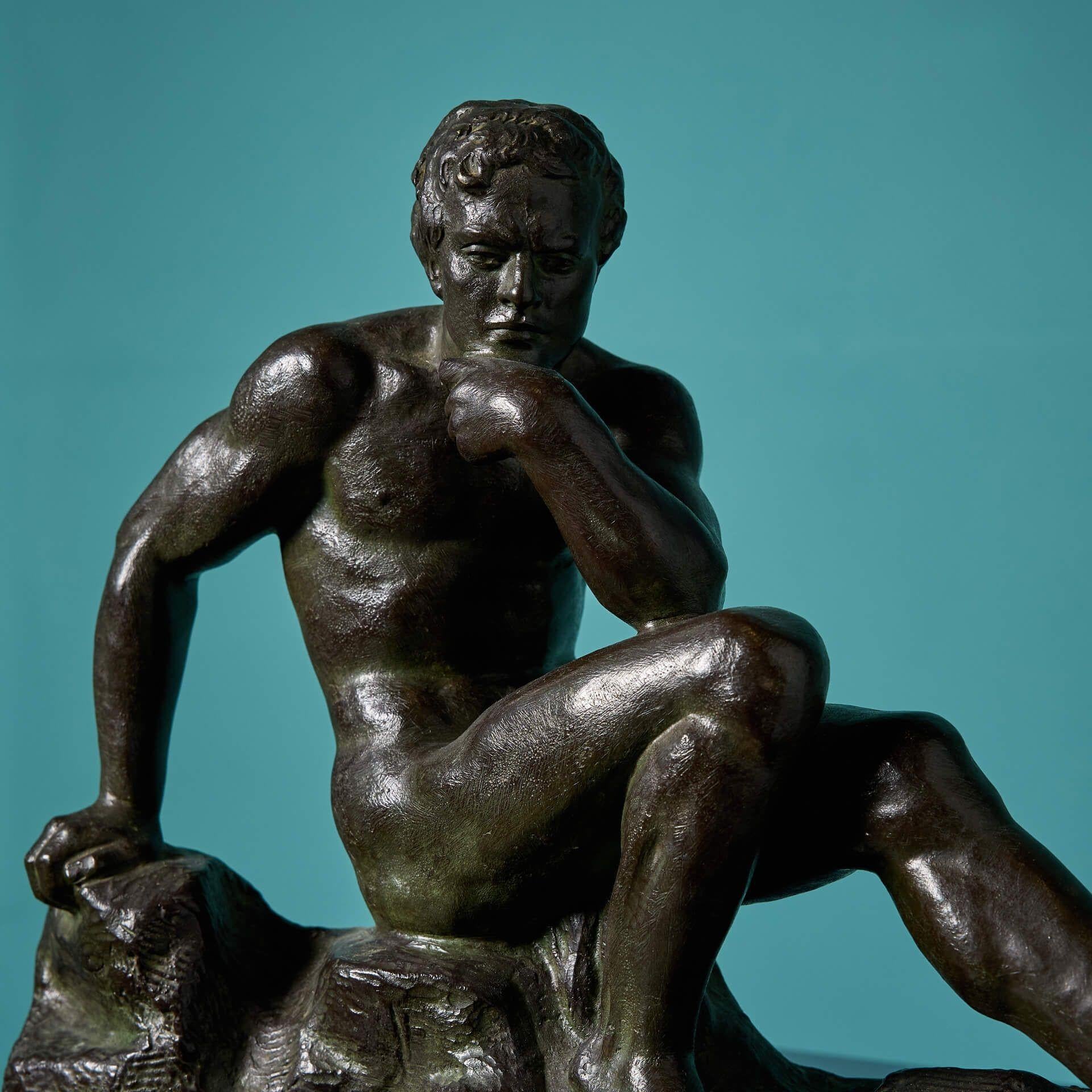 Belga Alexandre Ouline Scultura in bronzo di atleta in vendita