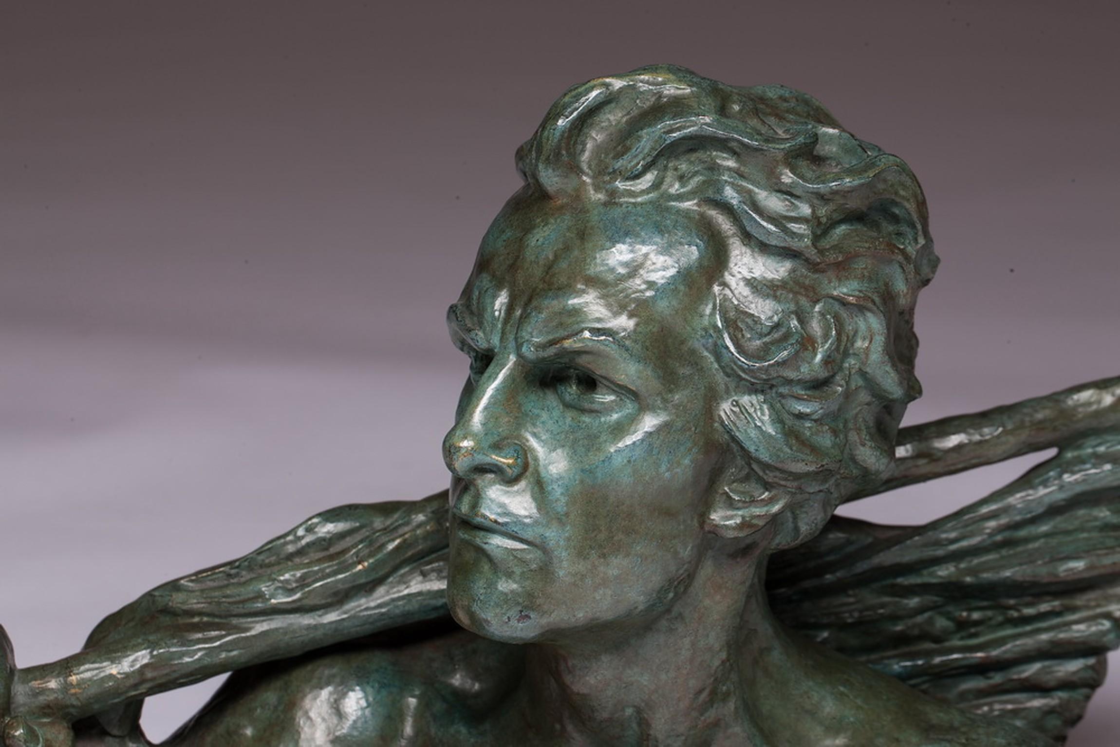 Art Deco bronze sculpture, on a marble base. Signed by the sculptor Alexandre Ouline, France, 1930.

Alexandre Ouline was a fine Art Deco era sculptor, born in Belgium, working in France. Ouline worked for a very brief period (1918-1940), making