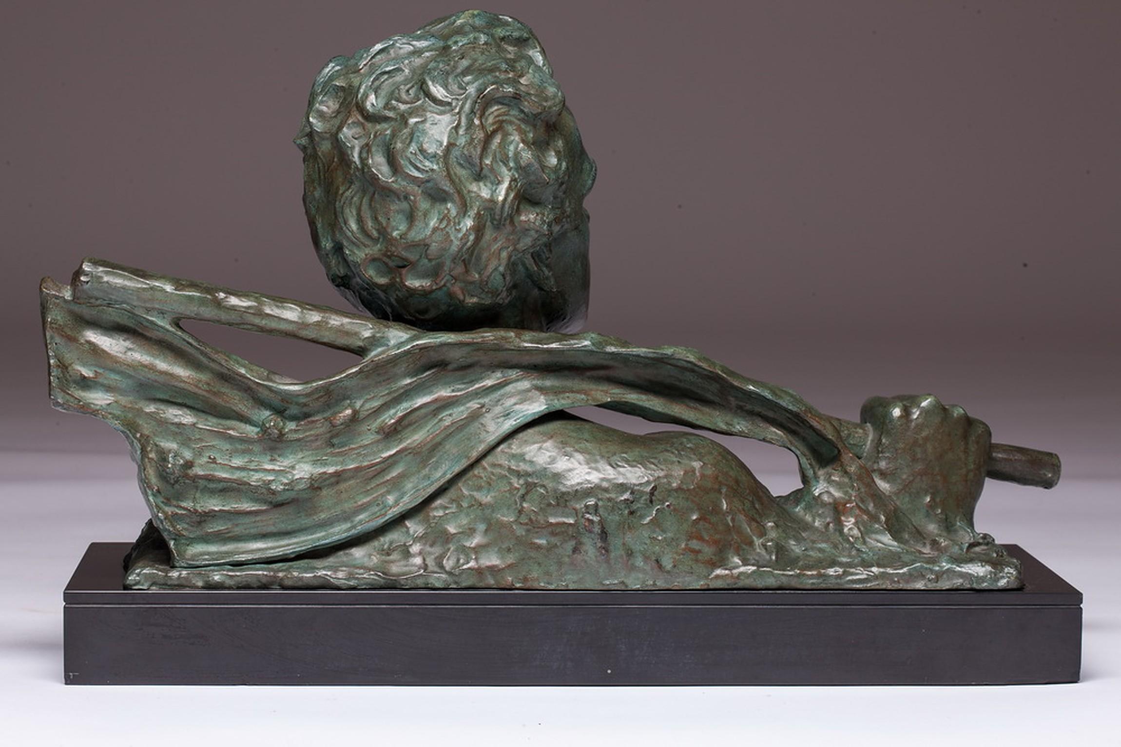 French Alexandre Ouline Head of a Worker Bronze Sculpture on the Marble Base For Sale