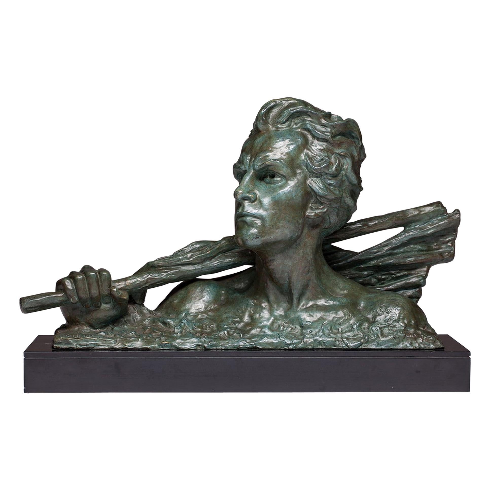 Alexandre Ouline Head of a Worker Bronze Sculpture on the Marble Base For Sale