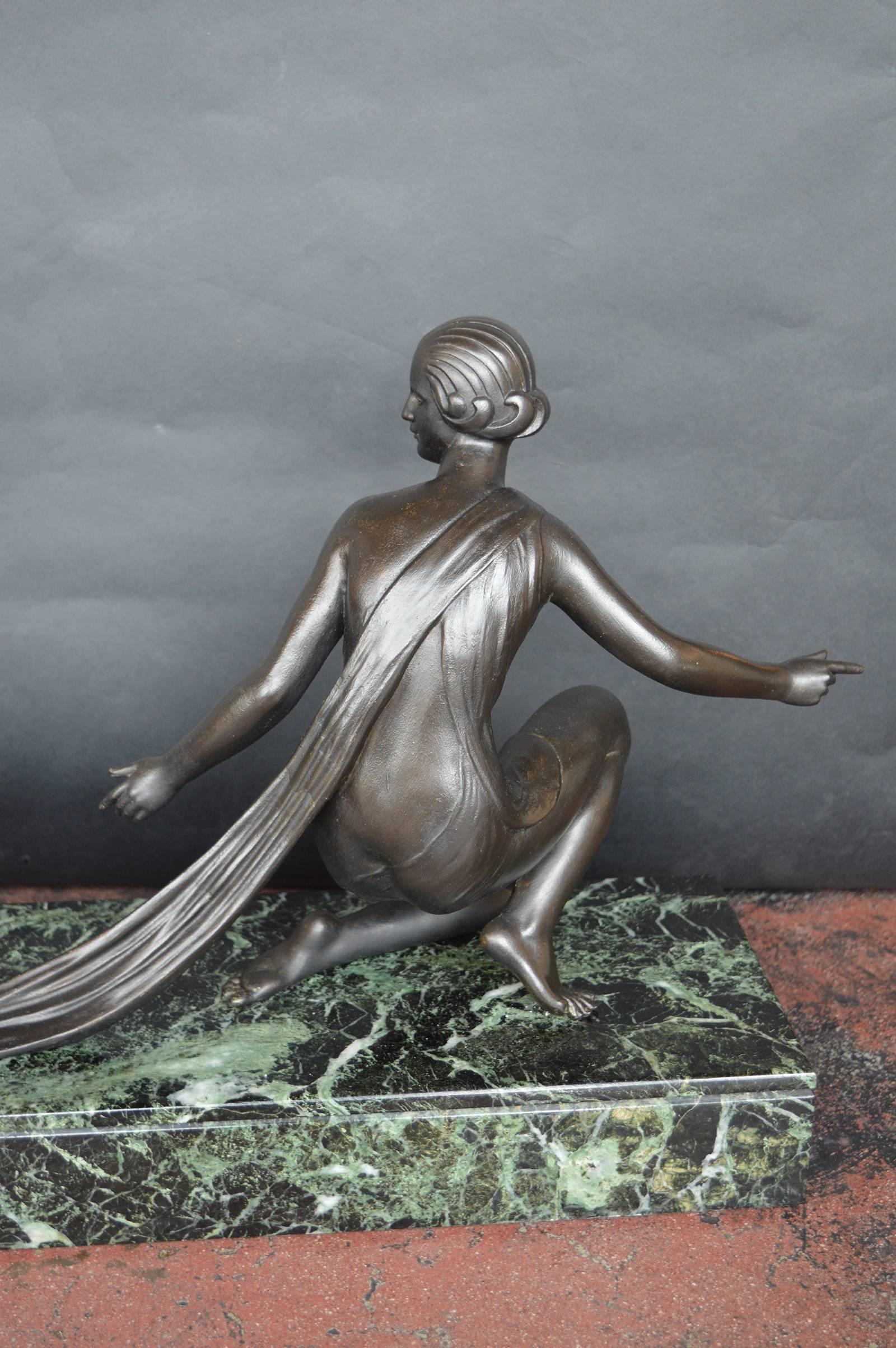 20th Century Alexandre Ouline Sculpture of a Woman with a Peacock For Sale