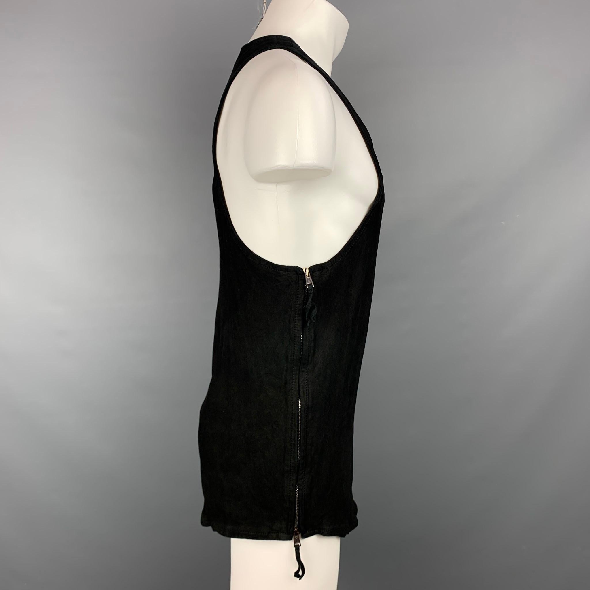 ALEXANDRE PLOKHOV tank top comes in a black suede with a full liner featuring a deep neckline and side zipper details. Made in Italy. 

Very Good Pre-Owned Condition.
Marked: IT 50

Measurements:

Chest: 34 in.
Length: 29 in.