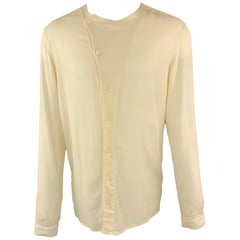 ALEXANDRE PLOKHOV Size S Cream Cotton Buttoned Collarless Long Sleeve Shirt