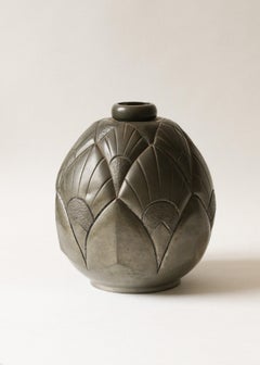 Alexandre Prevot Hammered Pewter Dinanderie Vase