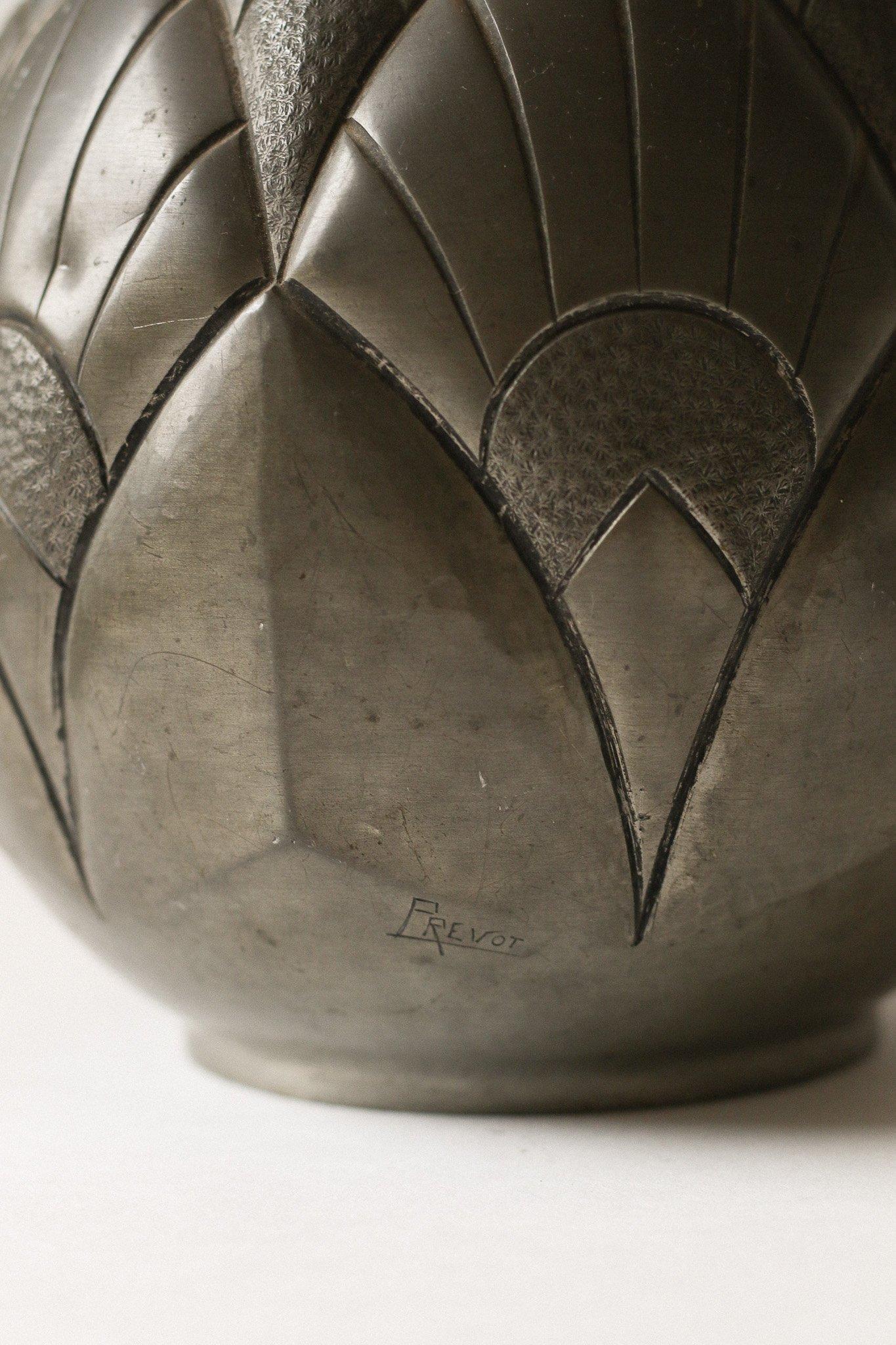 Art Deco Alexandre Prevot Hammered Pewter Dinanderie Vase