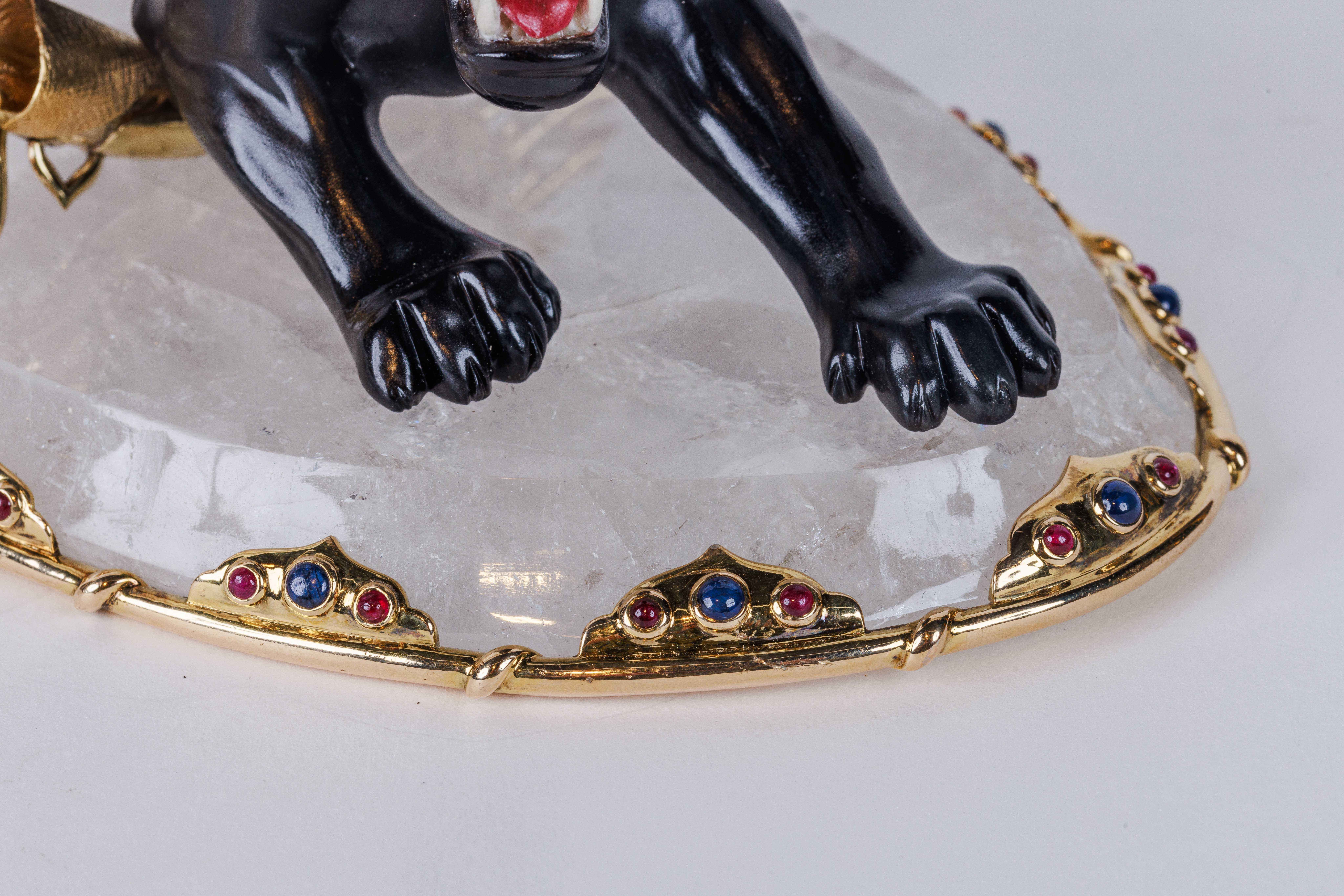 Alexandre Reza, panthère de cirque en obsidienne rare, argenté et cristal de roche en vente 3