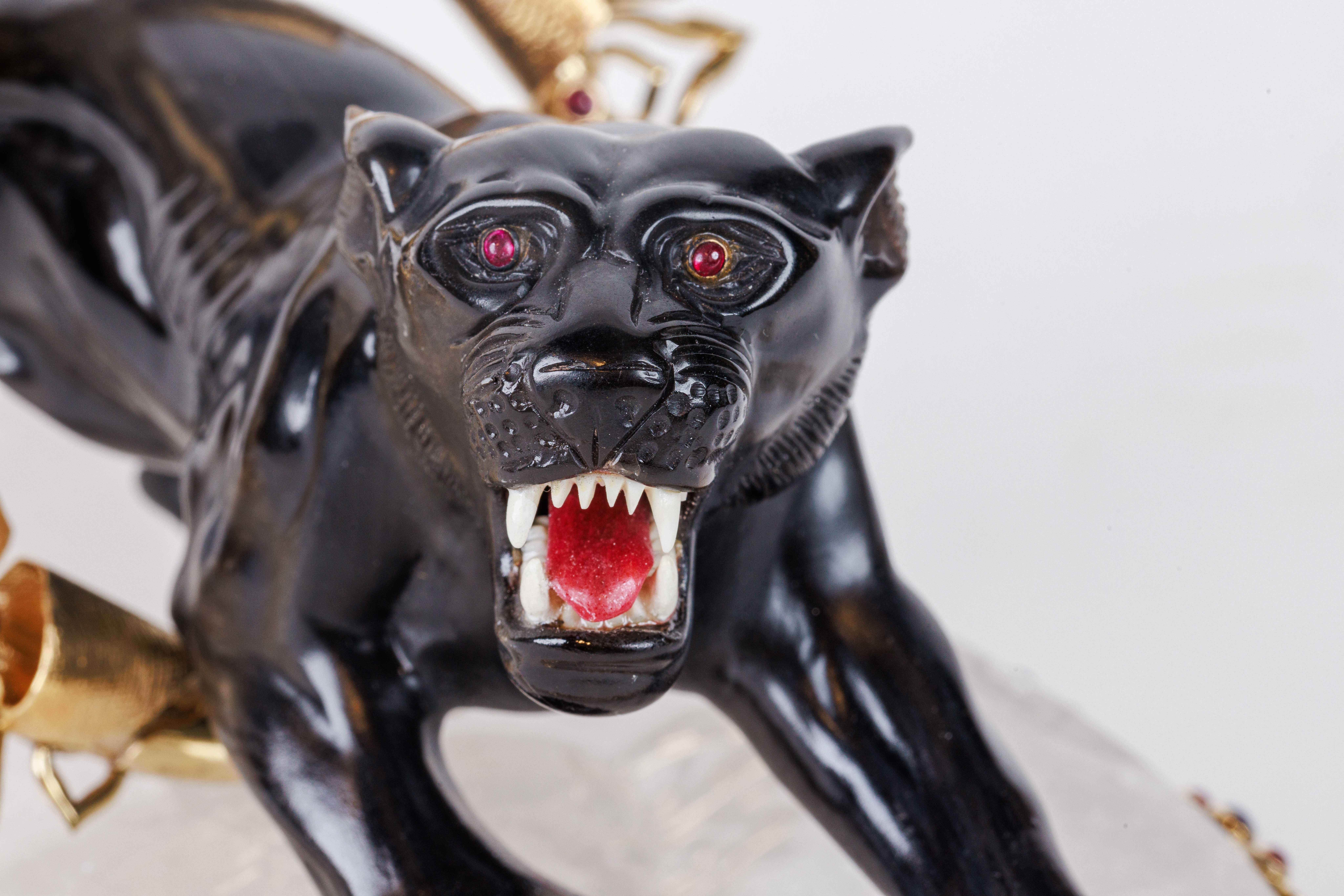 Alexandre Reza, Rare Obsidian, Silver-Gilt, and Rock Crystal Circus Panther For Sale 6