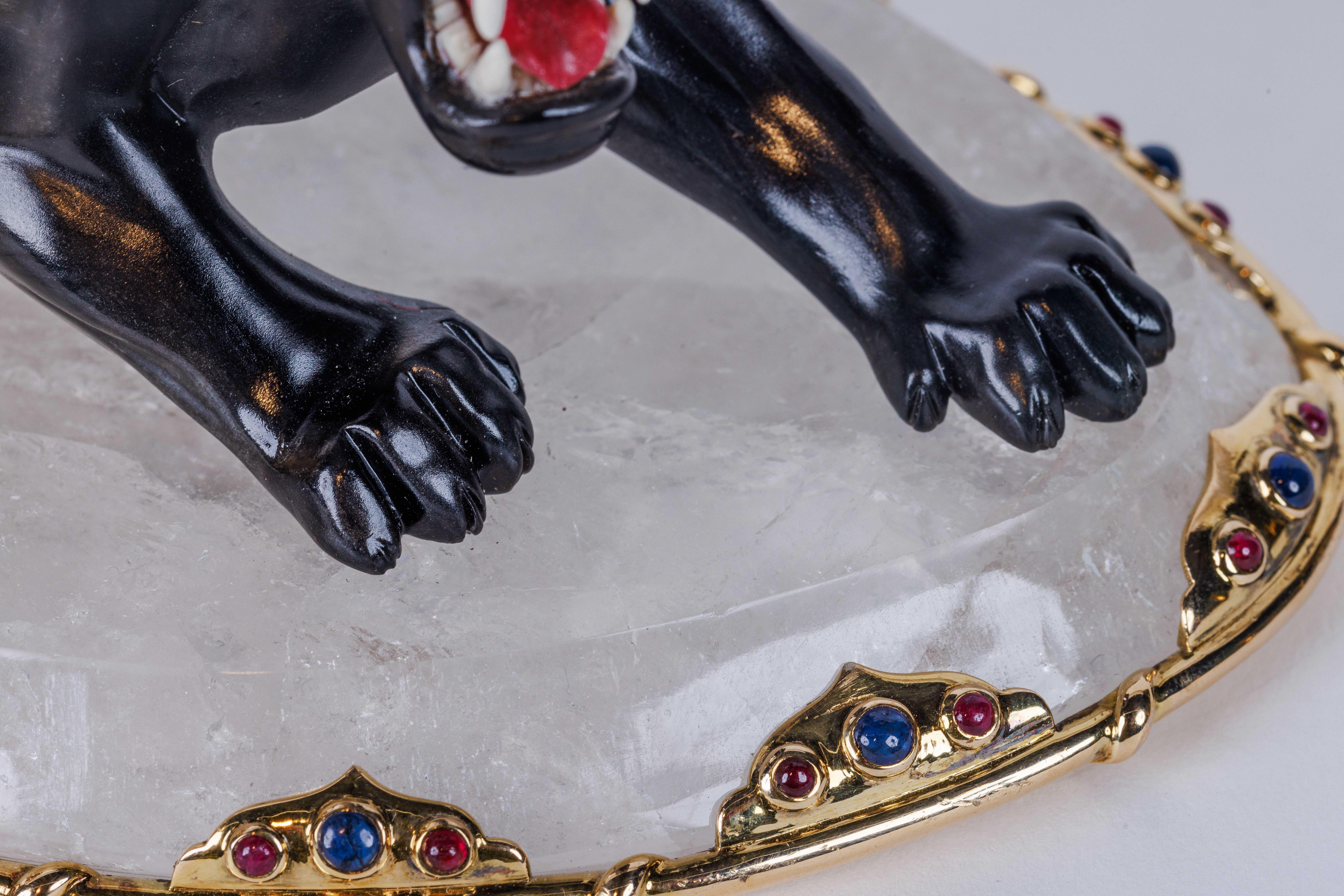 Alexandre Reza, panthère de cirque en obsidienne rare, argenté et cristal de roche en vente 6