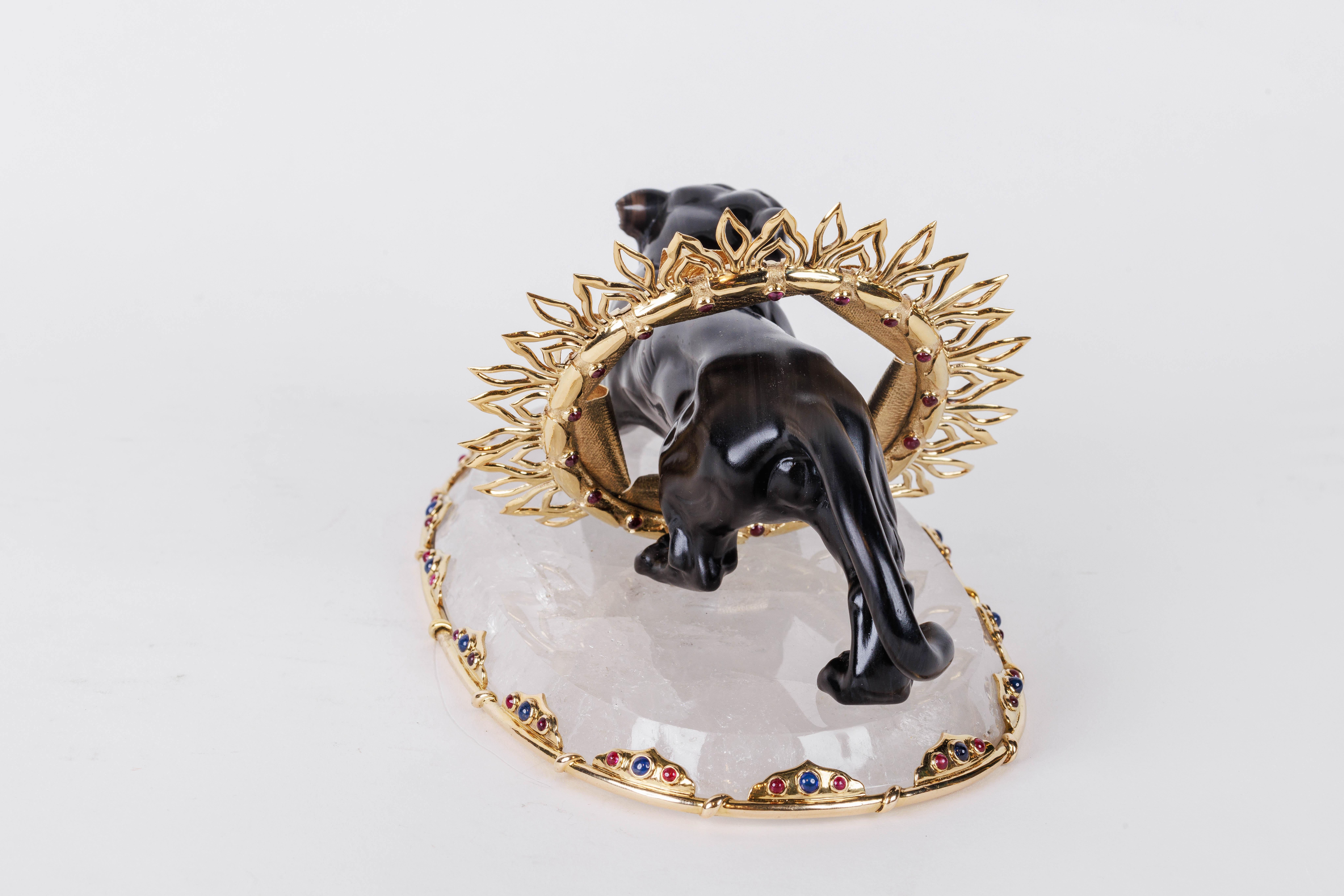 Women's or Men's Alexandre Reza, Rare Obsidian, Silver-Gilt, and Rock Crystal Circus Panther For Sale