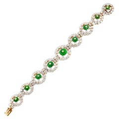 Vintage Alexandre Reza Carved Emerald and Diamond Bracelet, 18k 