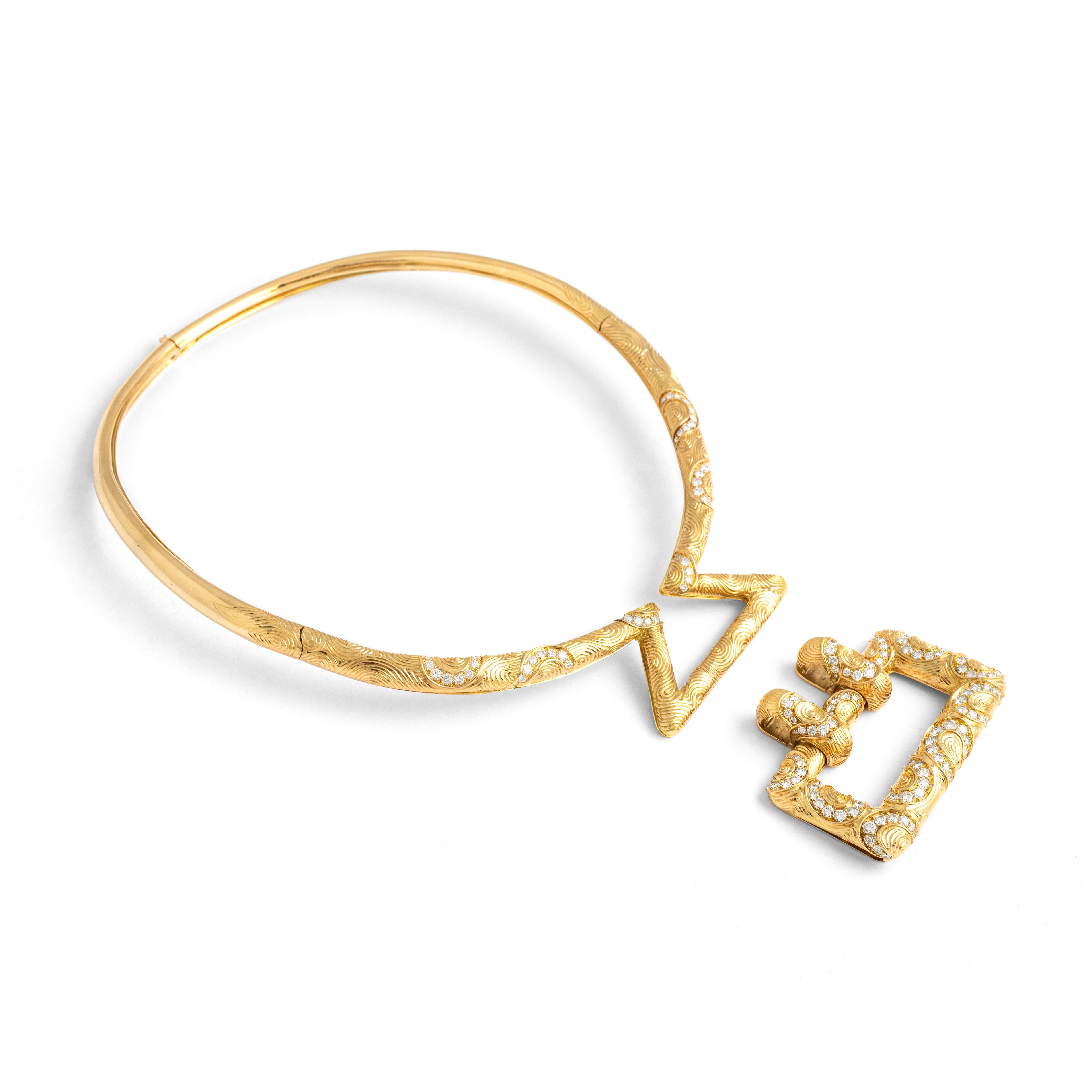 Women's or Men's Alexandre Reza Diamond Yellow Gold 18K Demi Parure Set Earrings Necklace For Sale