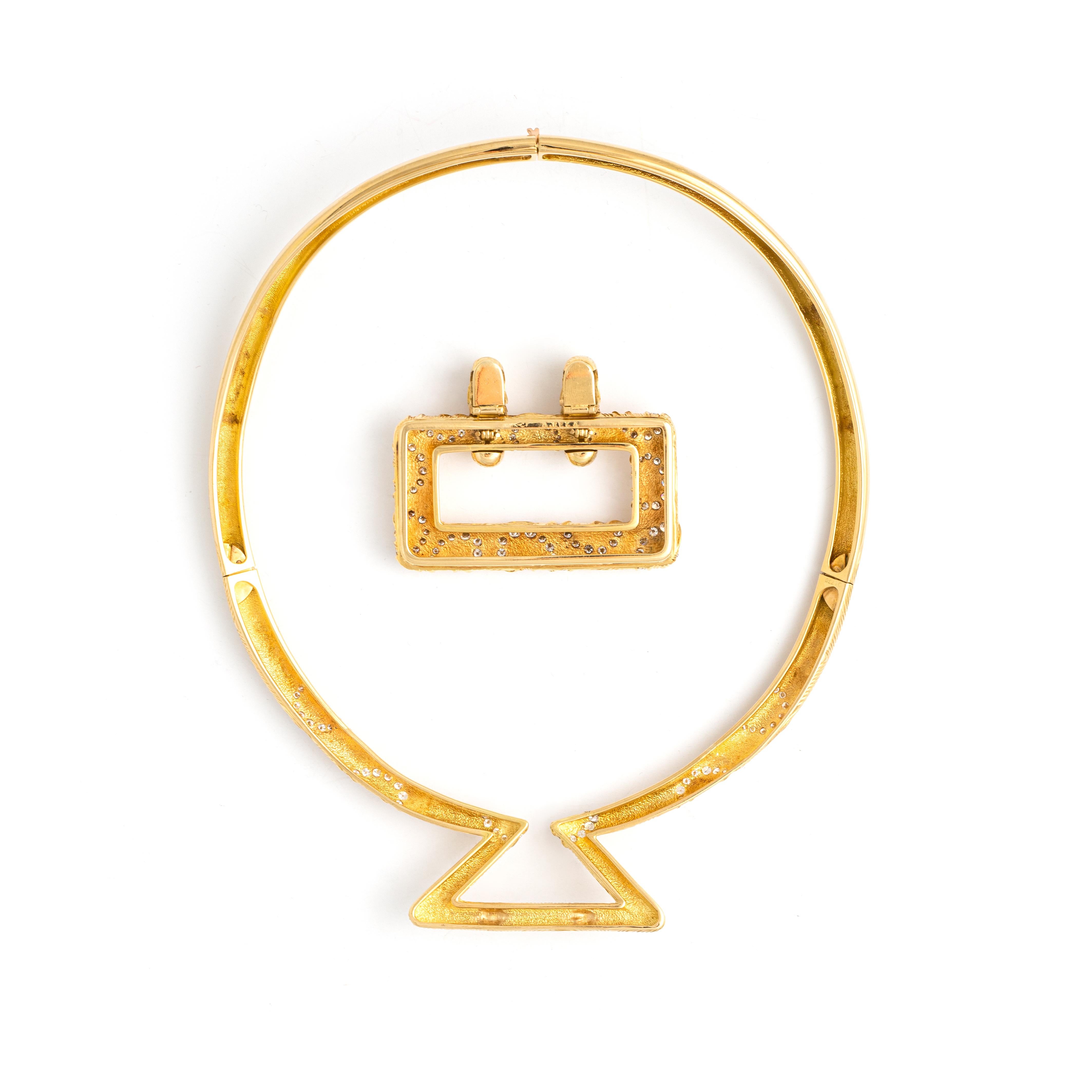 Alexandre Reza Diamond Yellow Gold 18K Demi Parure Set Earrings Necklace 3