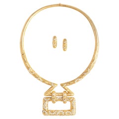 Alexandre Reza, collier de boucles d'oreilles Demi Parure en or jaune 18 carats et diamants