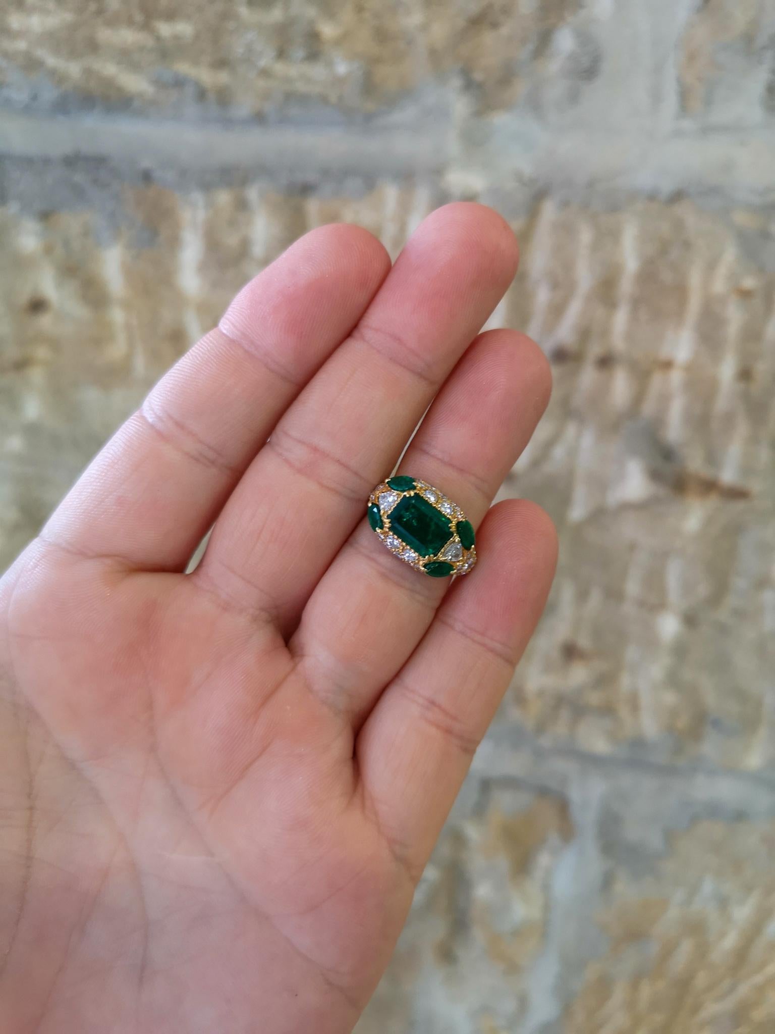 Modern Alexandre Reza Emerald Diamond Cluster Cocktail Ring