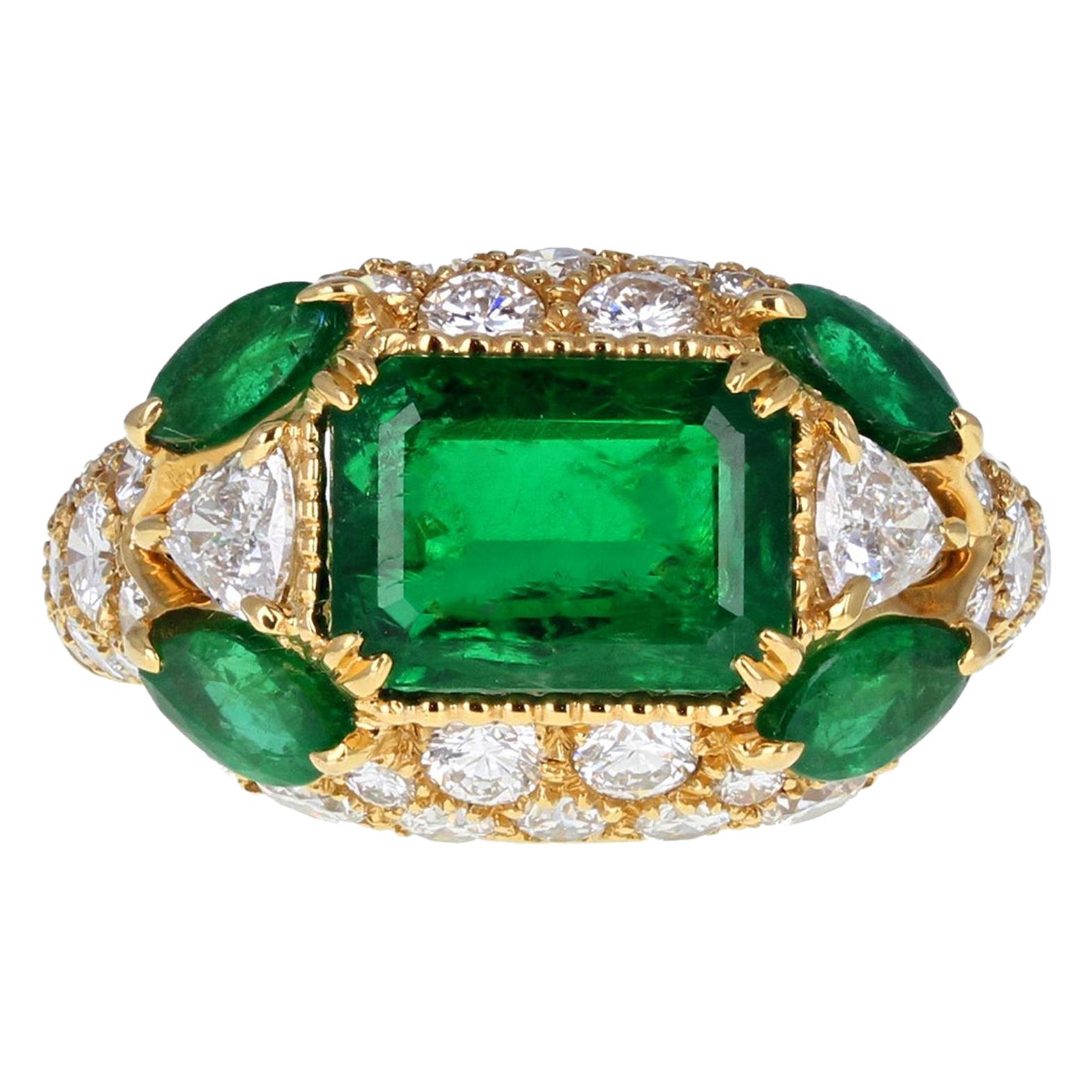 Alexandre Reza Emerald Diamond Cluster Cocktail Ring