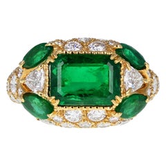 Alexandre Reza Emerald Diamond Cluster Cocktail Ring