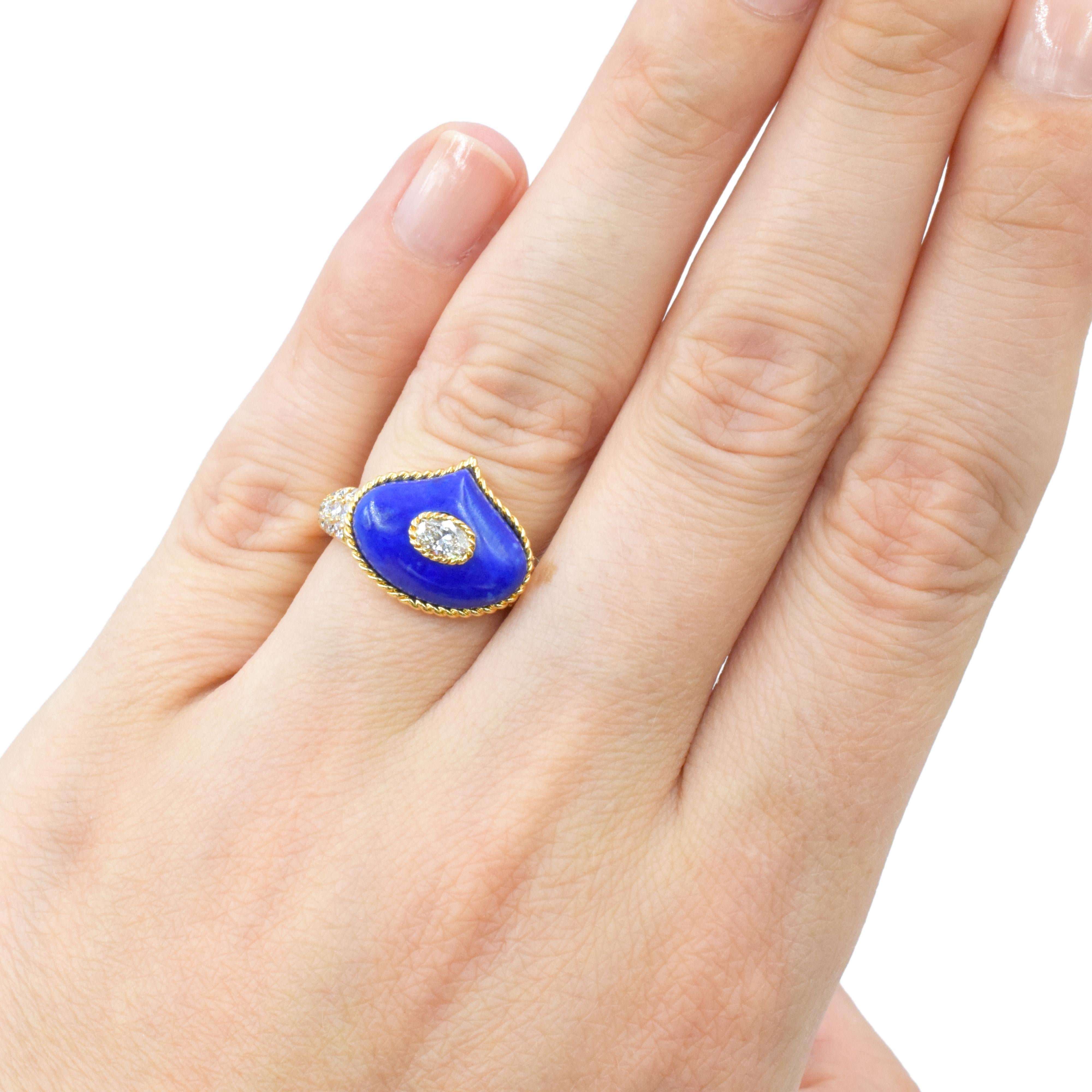 Alexandre Reza Lapis Lazuli and Diamond Ring in 18k Yellow Gold For Sale 2