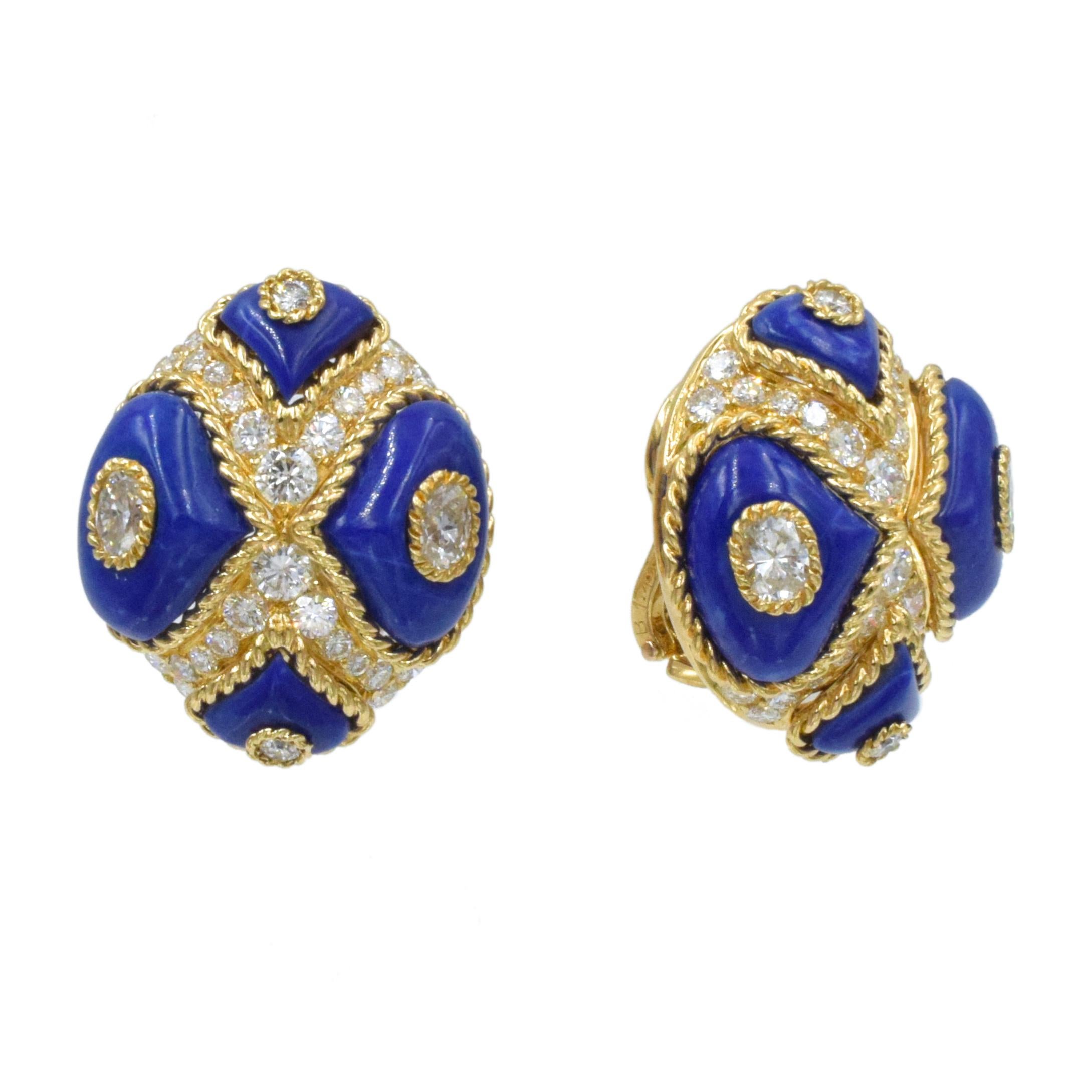 Artist Alexandre Reza Lapis Lazuli and Diamond Ring in 18k Yellow Gold For Sale