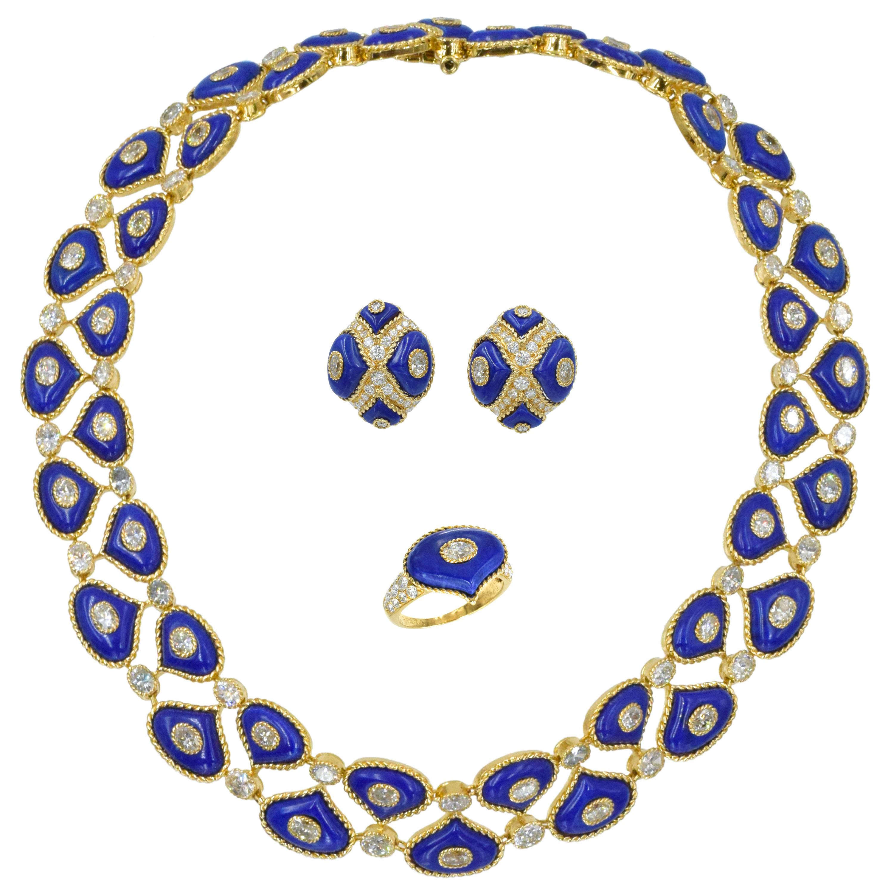 Alexandre Reza Bague en or jaune 18 carats, lapis-lazuli et diamants