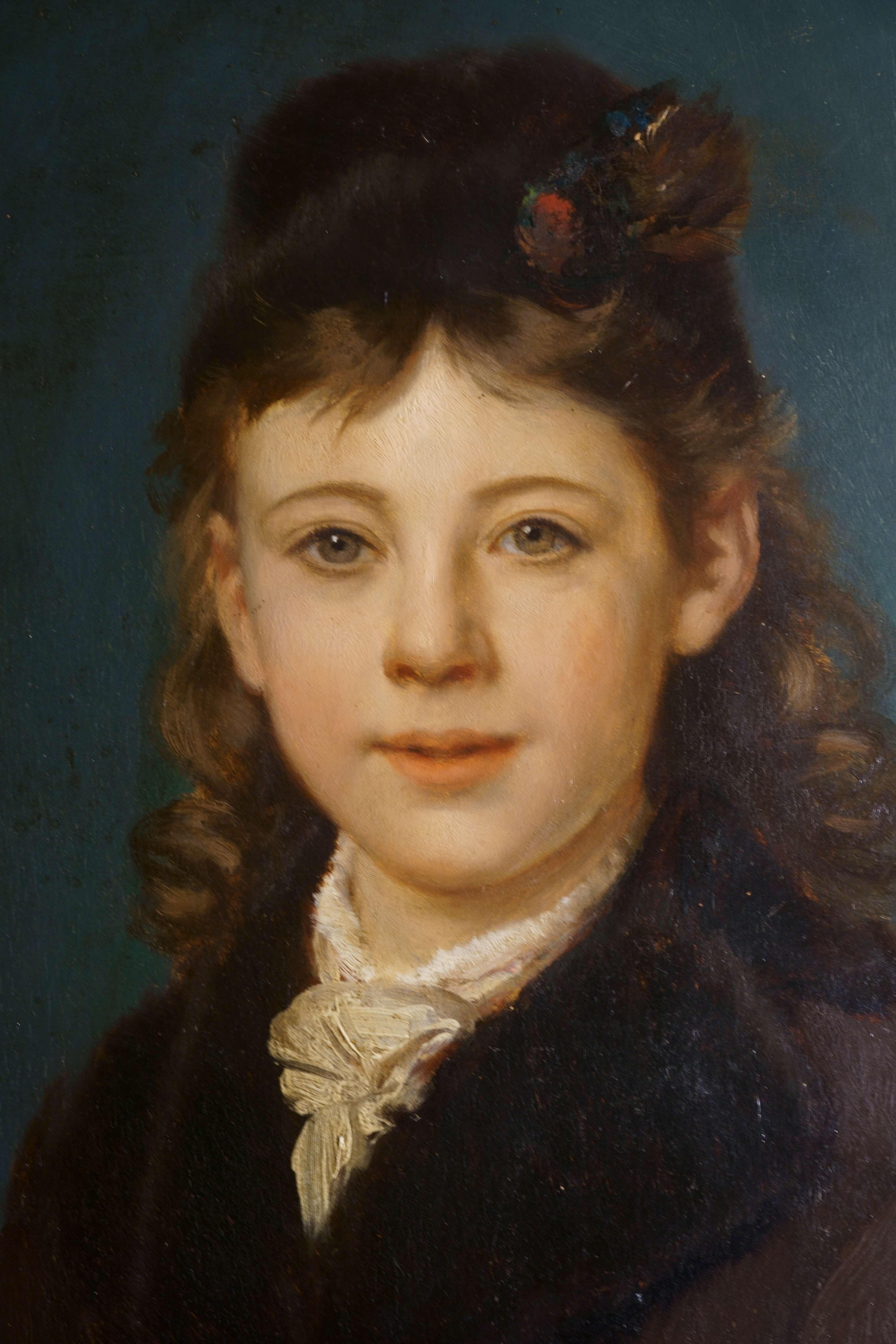Porträt eines Kindes Öl auf Holz in einem vergoldeten Rahmen Ära Napoleon III (Akademisch), Painting, von Alexandre Robert