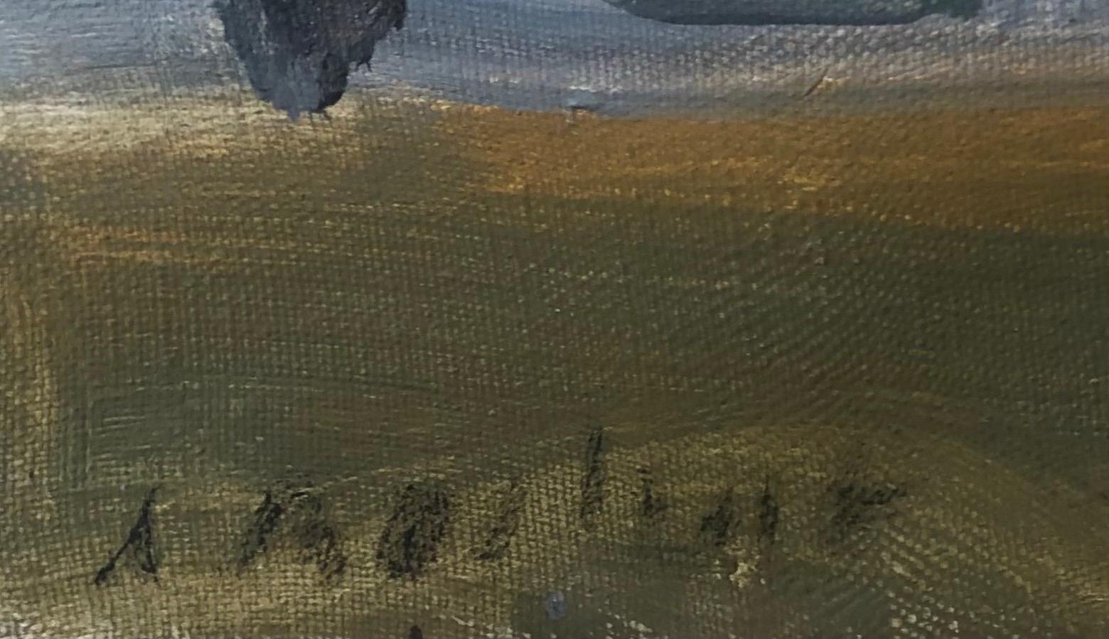 Panchina vicino all'acqua - Painting Moderno di Alexandre Rochat