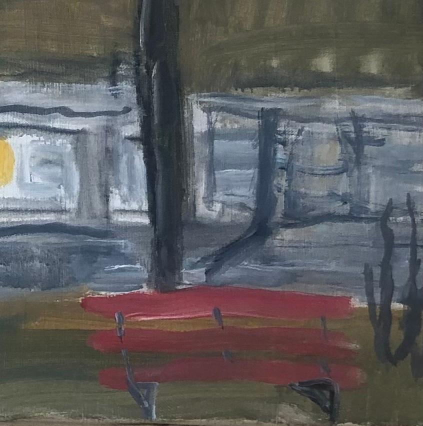 Bench by the water - Modern Painting by Alexandre Rochat