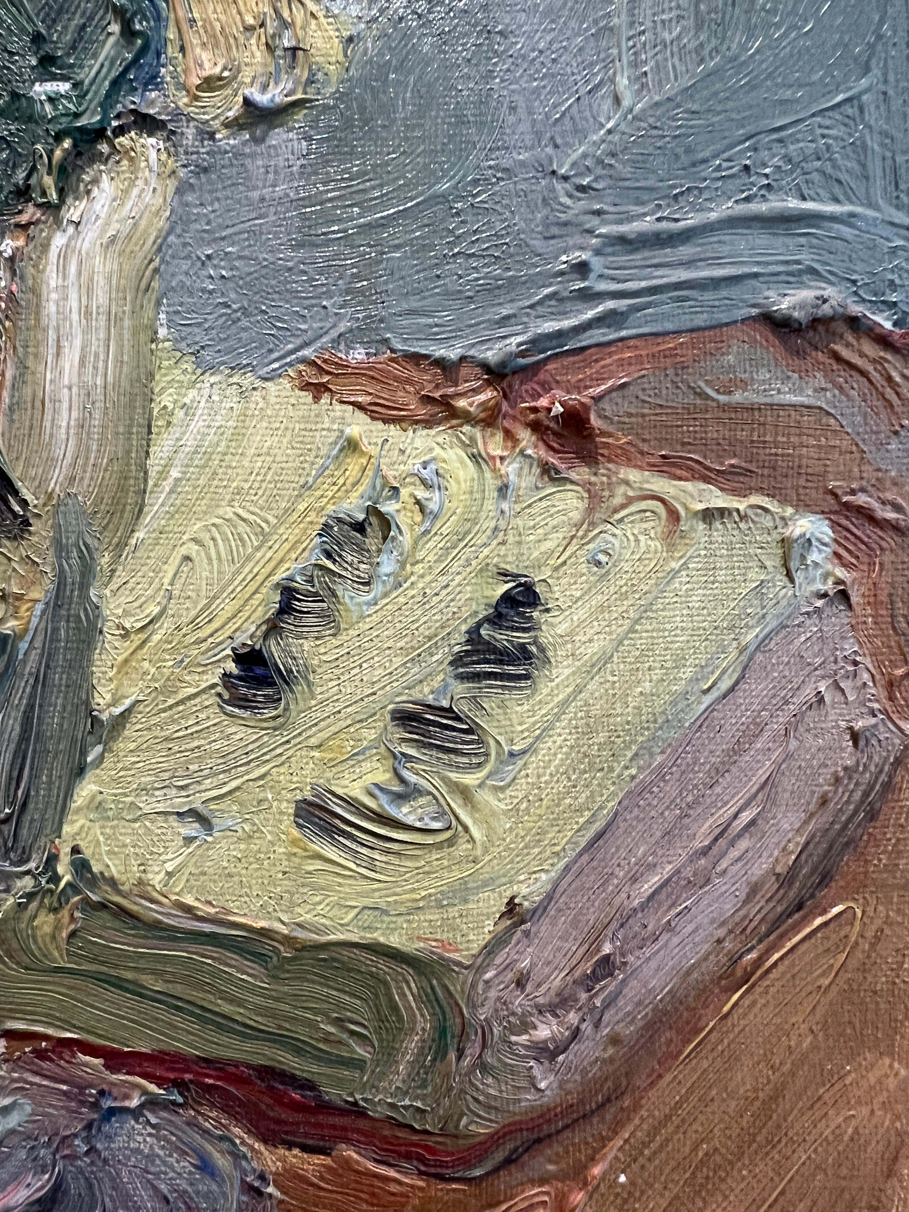 Arbeiten auf Leinwand

Dieses Kunstwerk, ein Stillleben mit einer Blumenvase, zeichnet sich durch die Beherrschung des MATERIALs und die subtil gemischte Farbpalette aus. Im Zentrum der Komposition steht eine elegante Glasvase mit einem Strauß aus