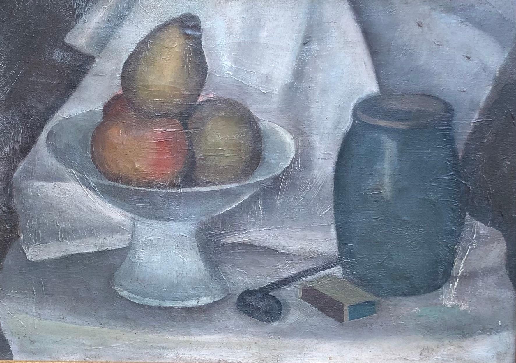 Alexandre Rochat Still-Life Painting - Still life with pipe and fruit