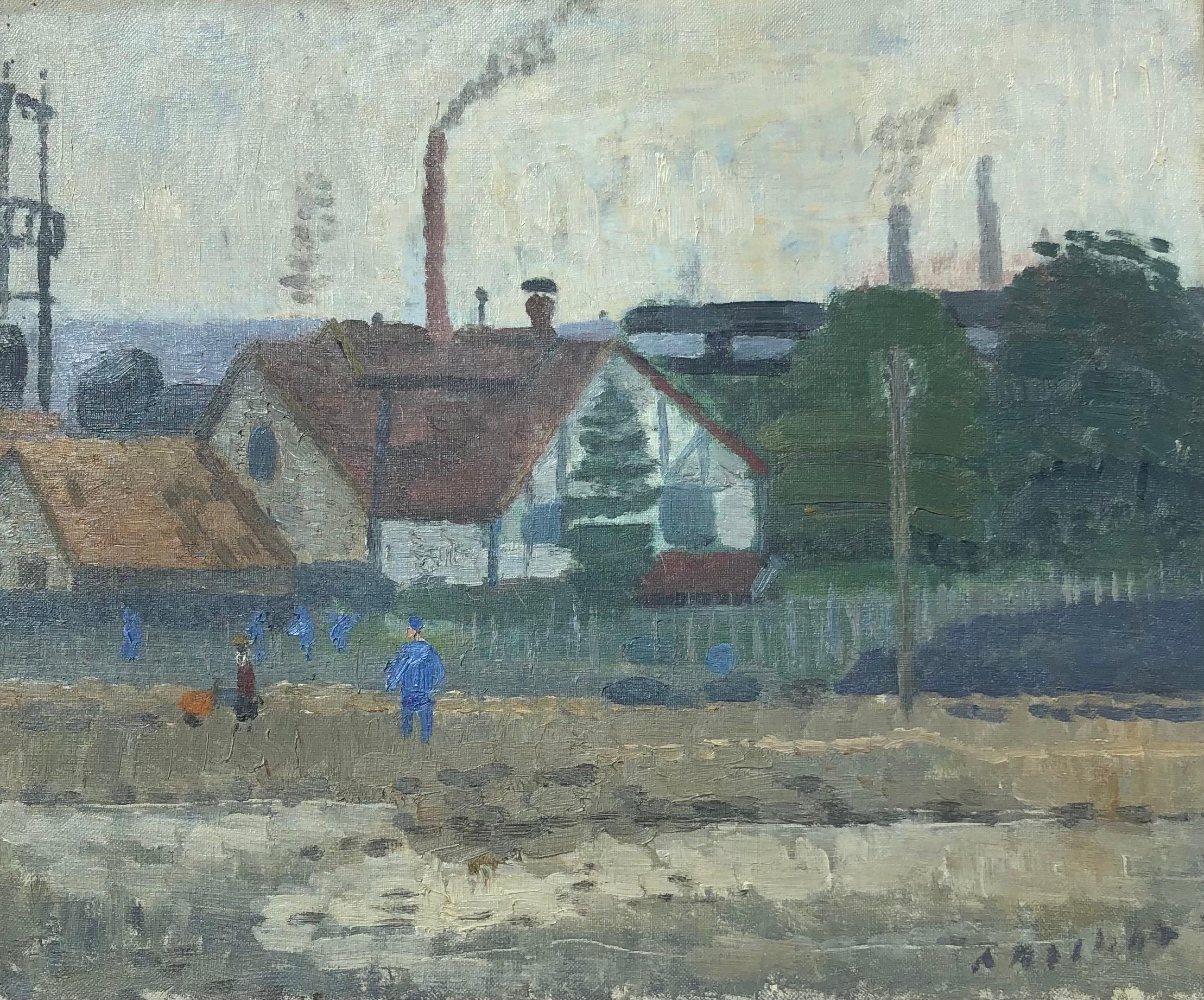 Alexandre Rochat Landscape Painting - The Factory in Châtelaine, Geneva