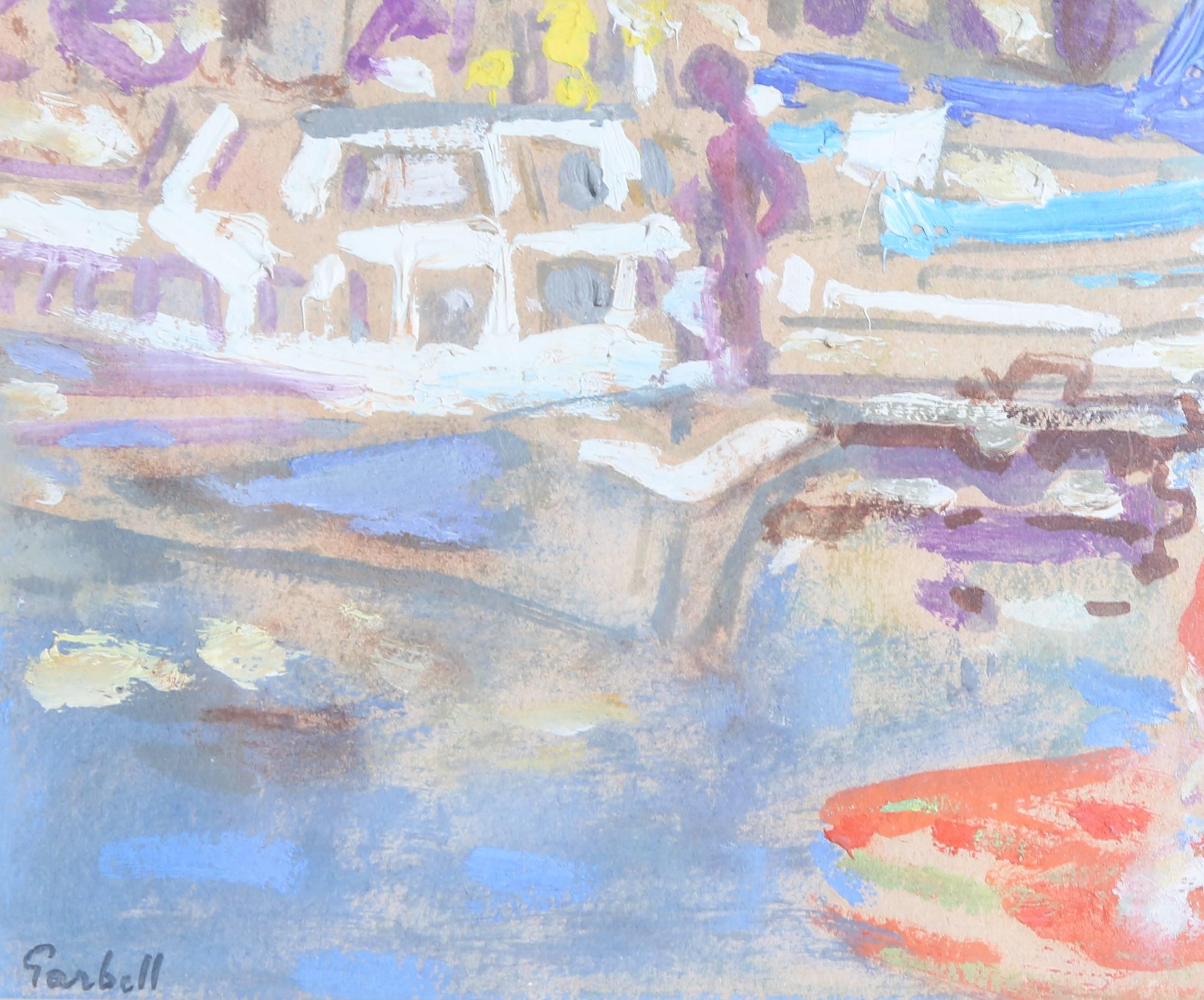 Boote im Hafen, signiertes Gouache-Gemälde von Alexandre Sacha Garbell aus den 1950er Jahren im Angebot 1