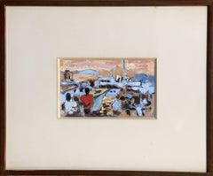 St. Maxime, peinture à la gouache des années 1950 signée par Alexandre Sacha Garbell