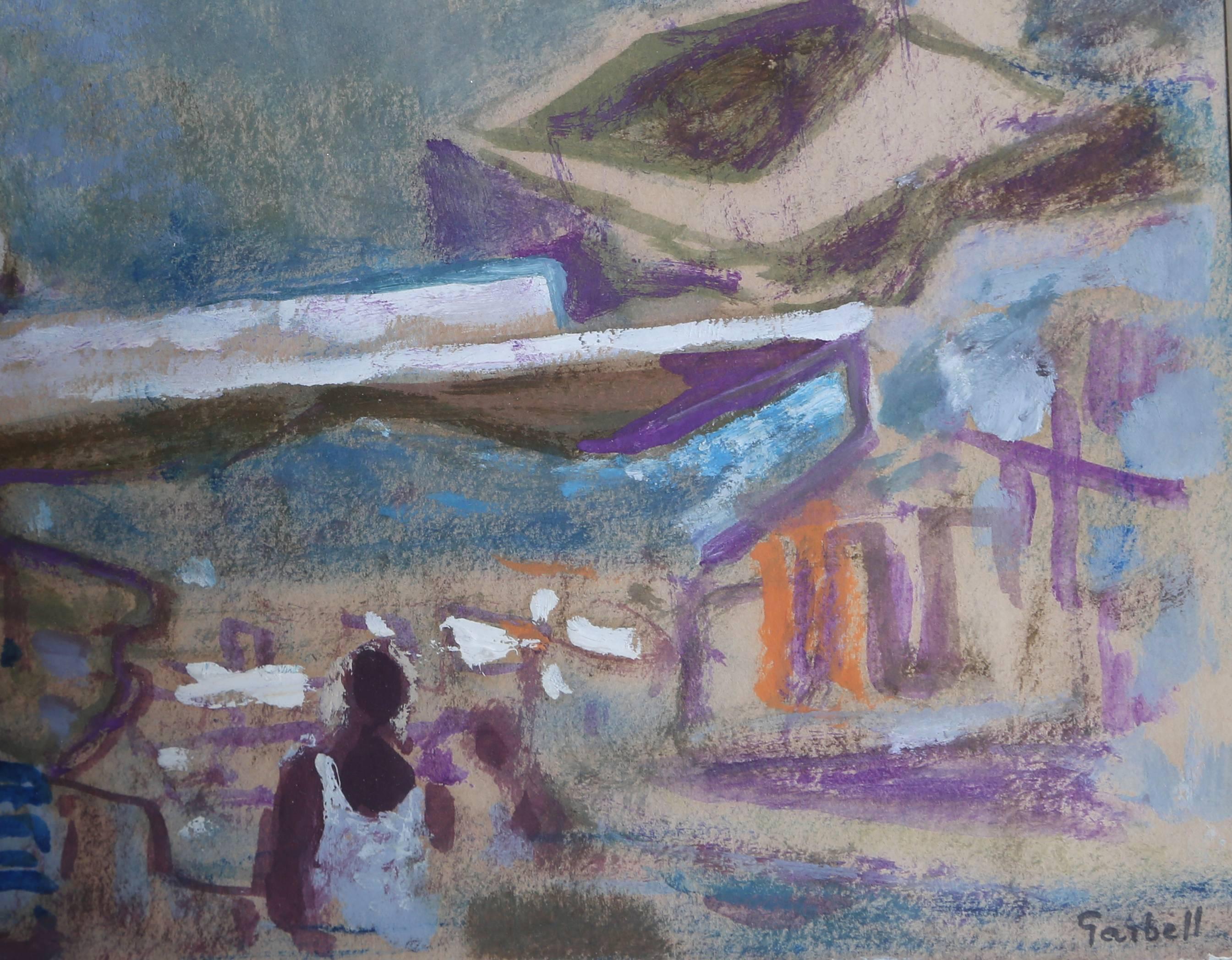 Tropez, signiertes Gouache-Gemälde von Alexandre Sacha Garbell aus den 1950er Jahren im Angebot 1