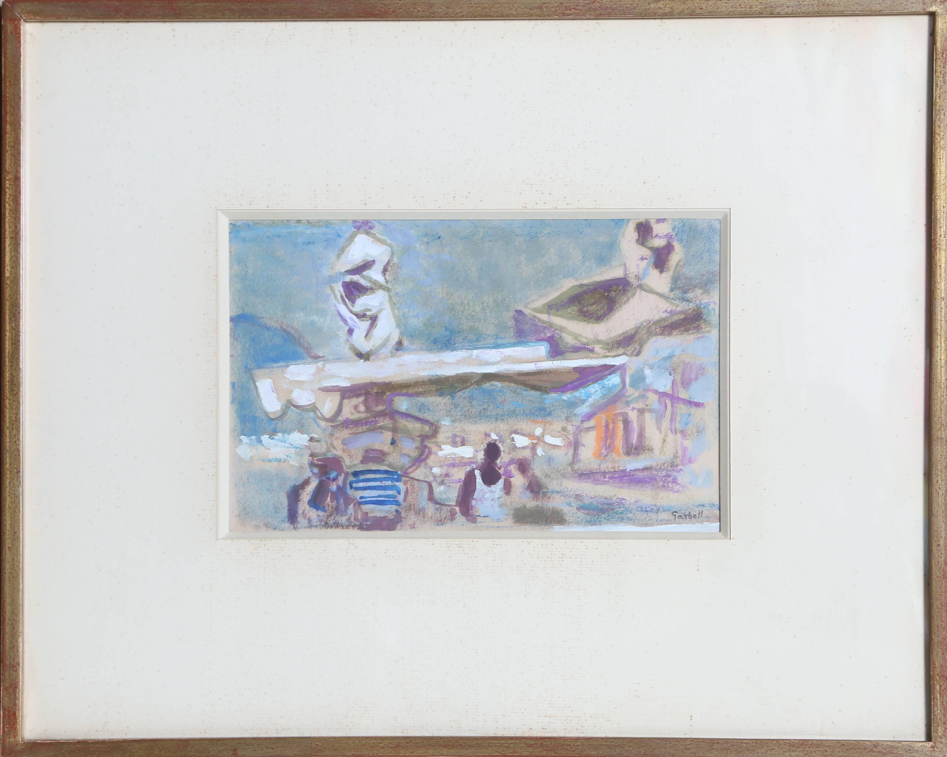Tropez, signiertes Gouache-Gemälde von Alexandre Sacha Garbell aus den 1950er Jahren
