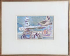 Tropez, peinture à la gouache des années 1950 signée par Alexandre Sacha Garbell