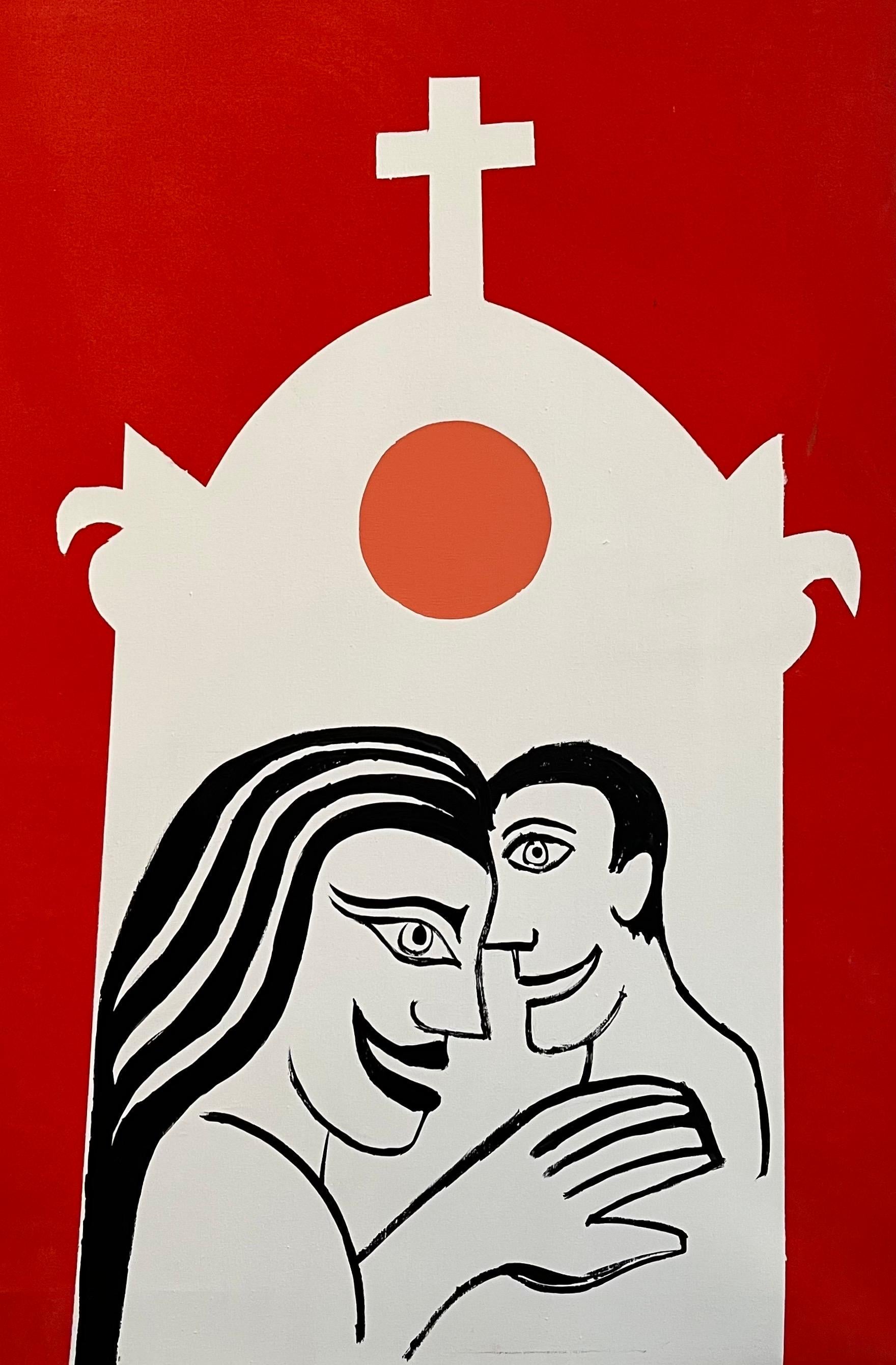 High-Cost Love von Alexander Schaller - Acryl auf Leinwand - 122,5x85 cm (Rot), Figurative Painting, von Alexandre Schaller