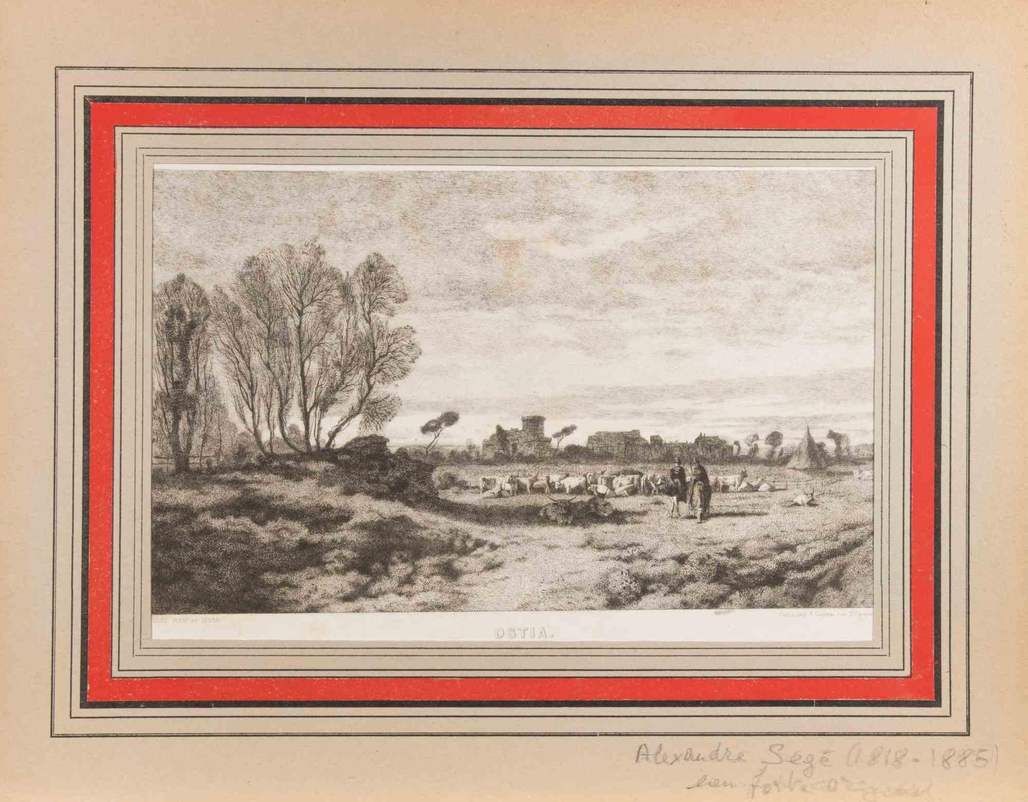 View of Ostia - Etching by Alexandre Segé - 1860ca. For Sale 1