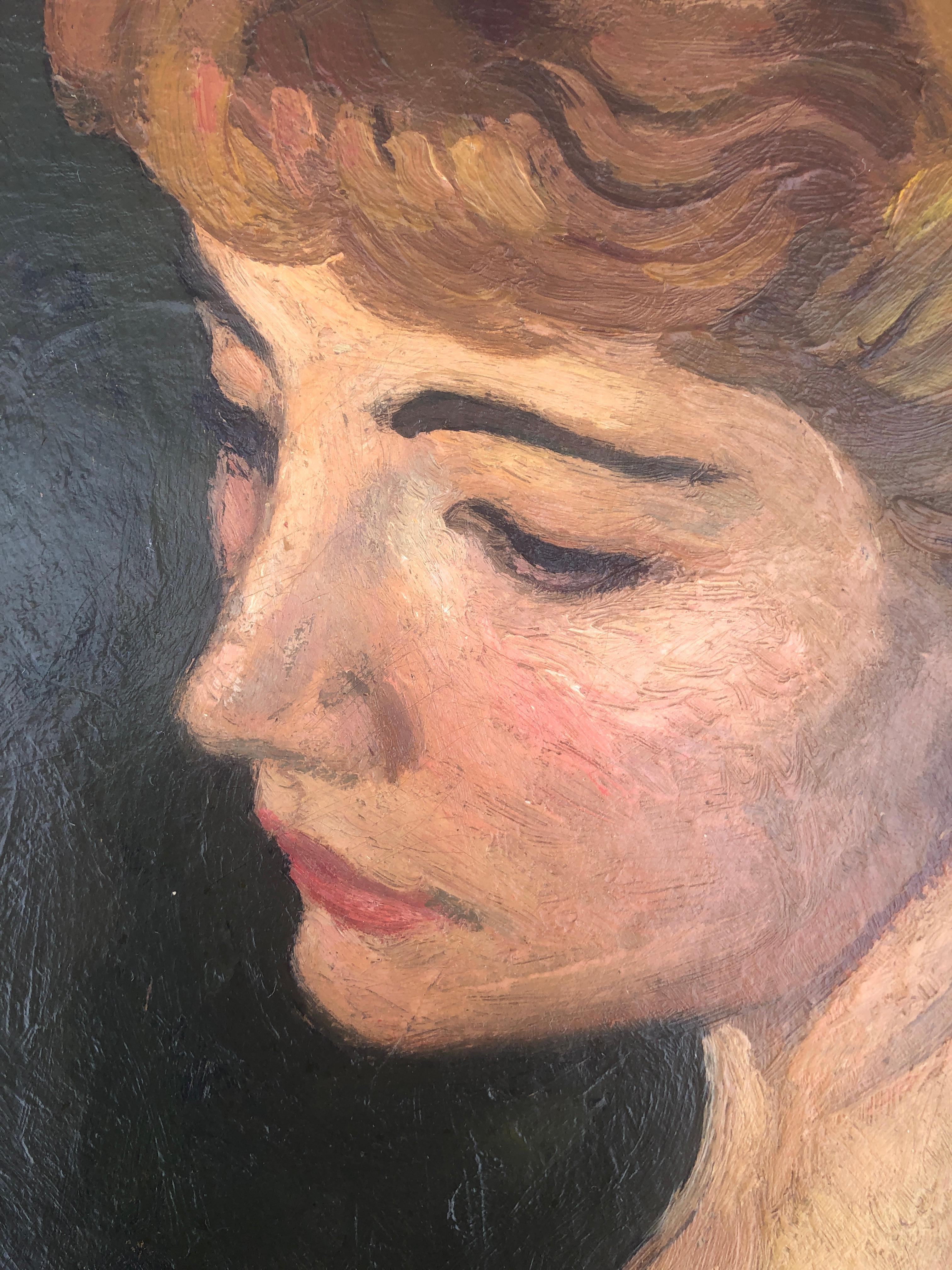 Frau im Profil, Öl auf Leinwand, Porträtgemälde (Impressionismus), Painting, von Alexandre Siches