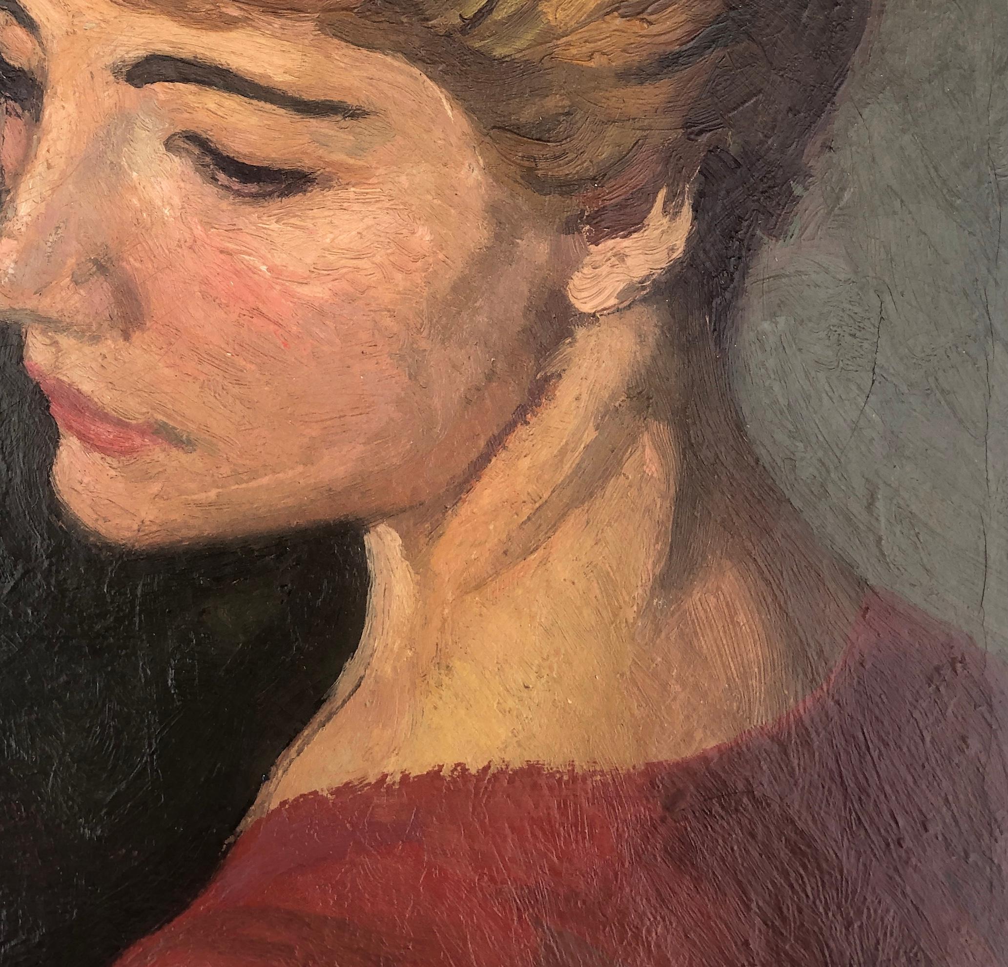 woman in profile oil on canvas painting portrait For Sale 2