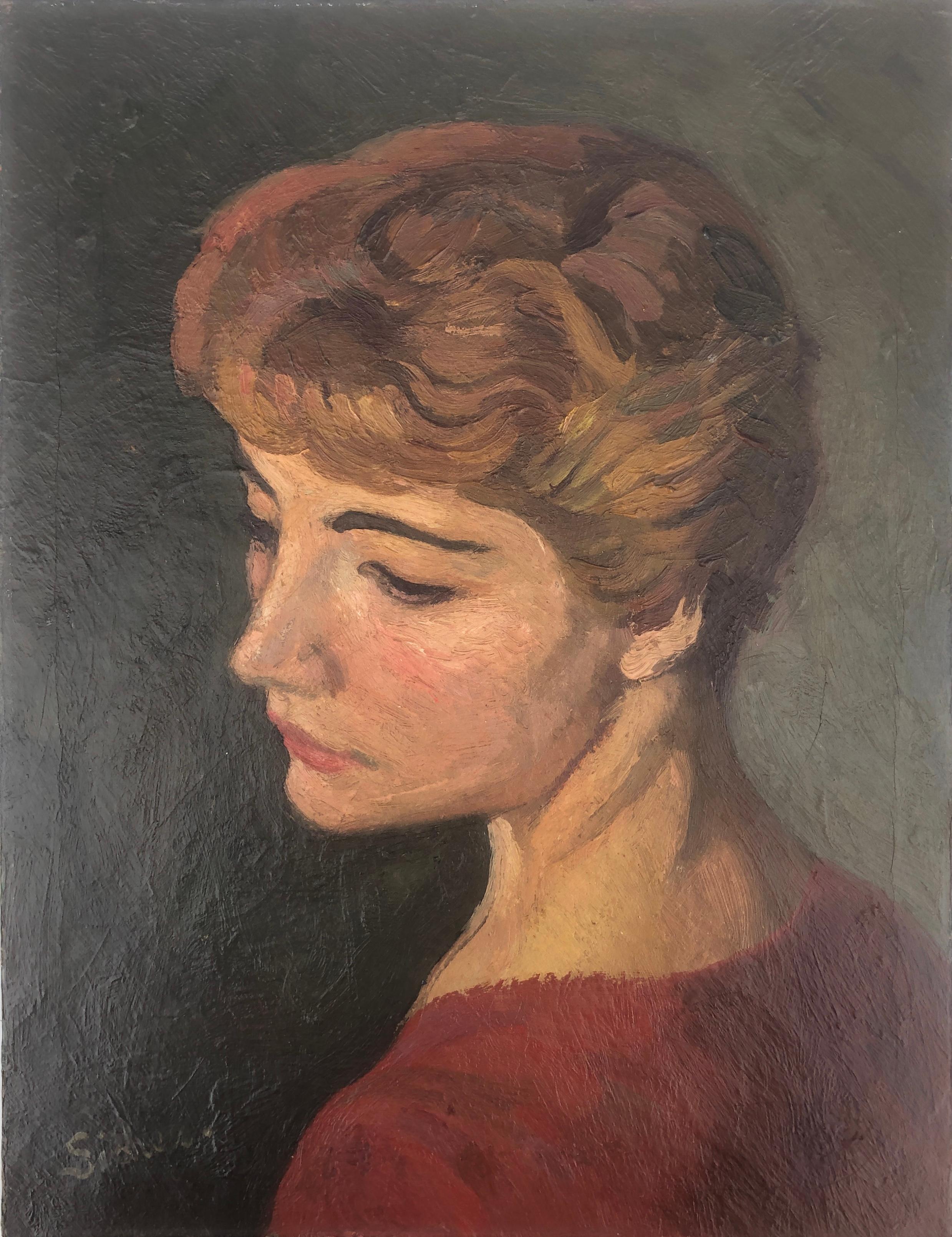 woman in profile oil on canvas painting portrait