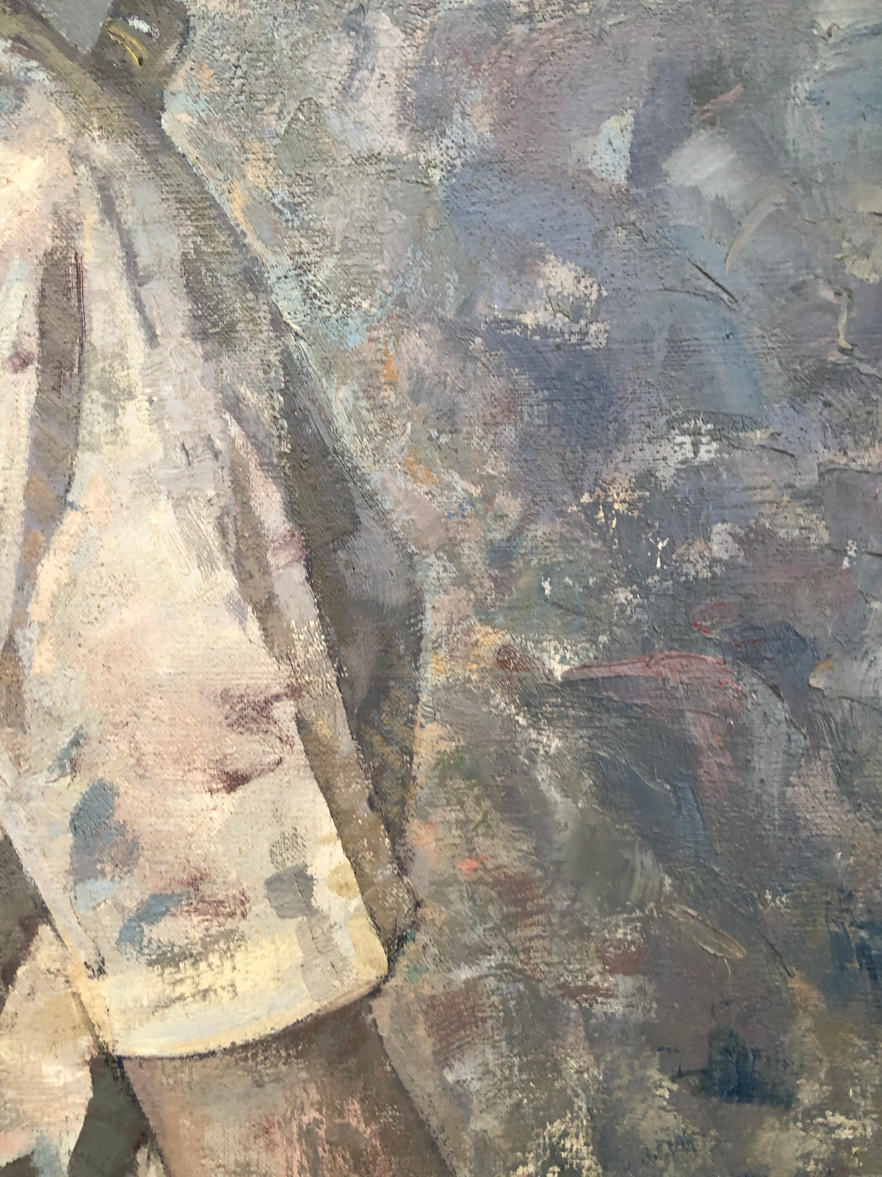 donna con cappello di profilo olio su tela ritratto - Painting Impressionismo di Alexandre Siches