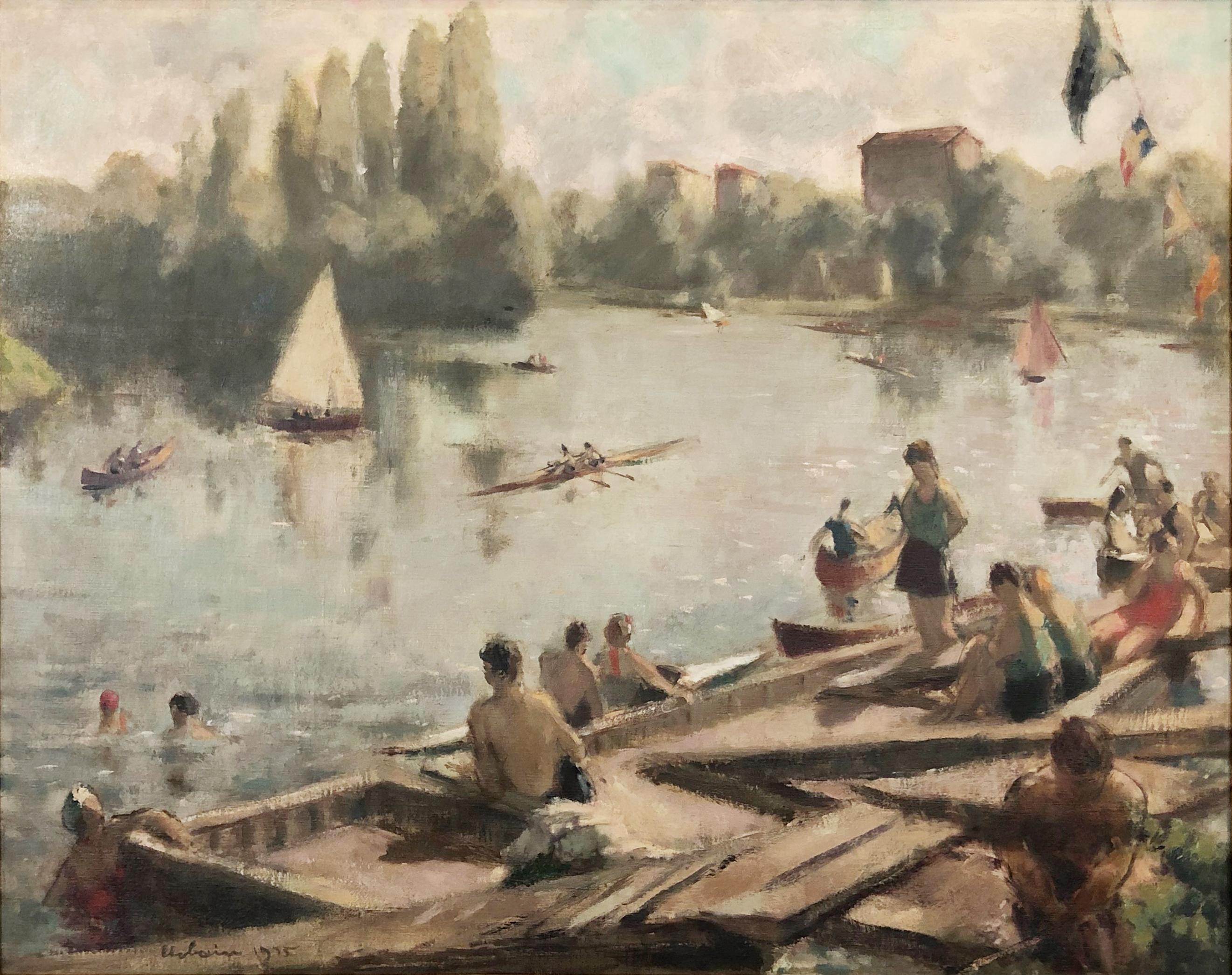 Les Plaisirs de la Riverie, regatta boating - Painting by Alexandre Urbaine