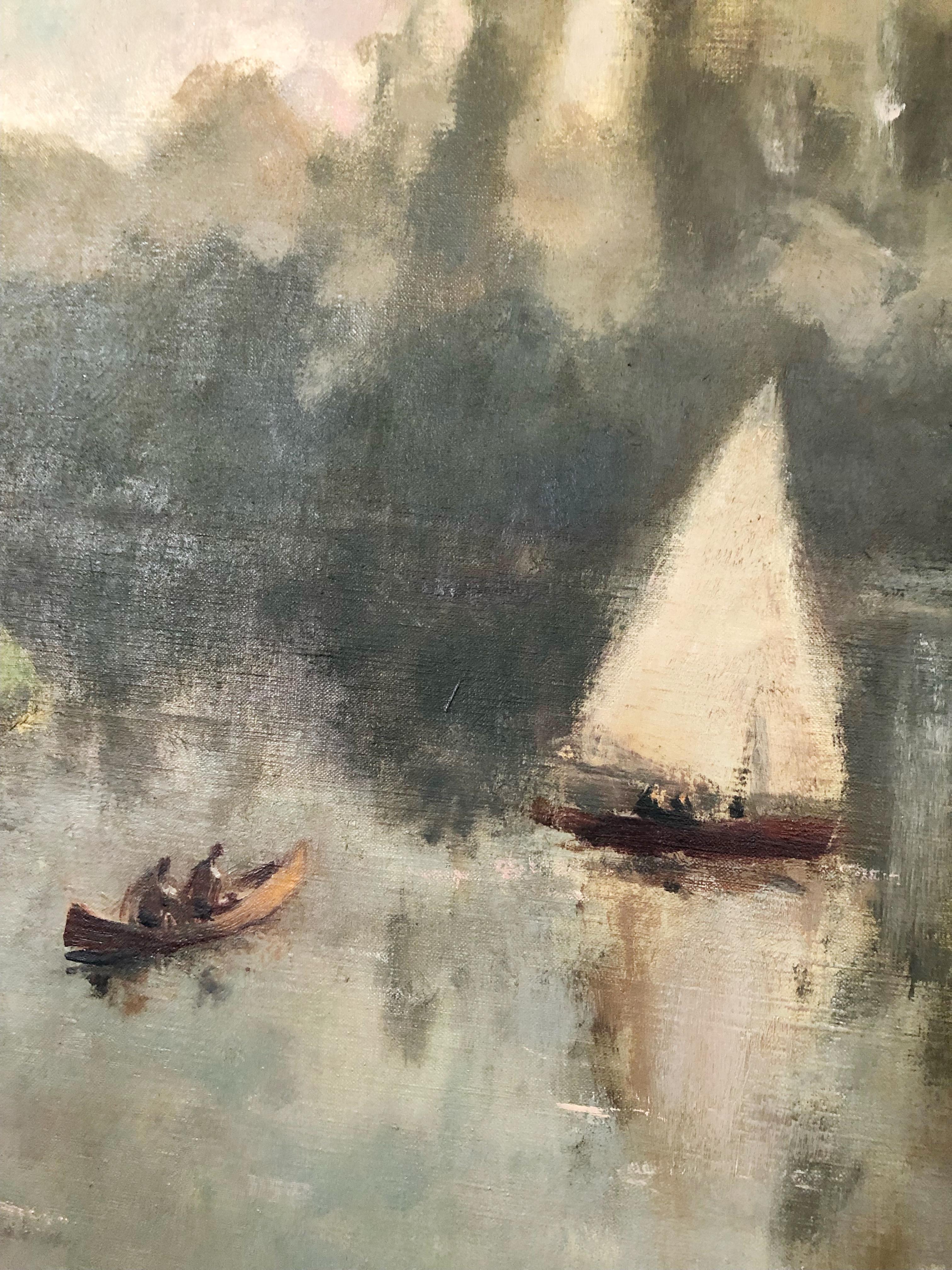 Les Plaisirs de la Riverie, regata náutica - Painting Impresionista de Alexandre Urbaine