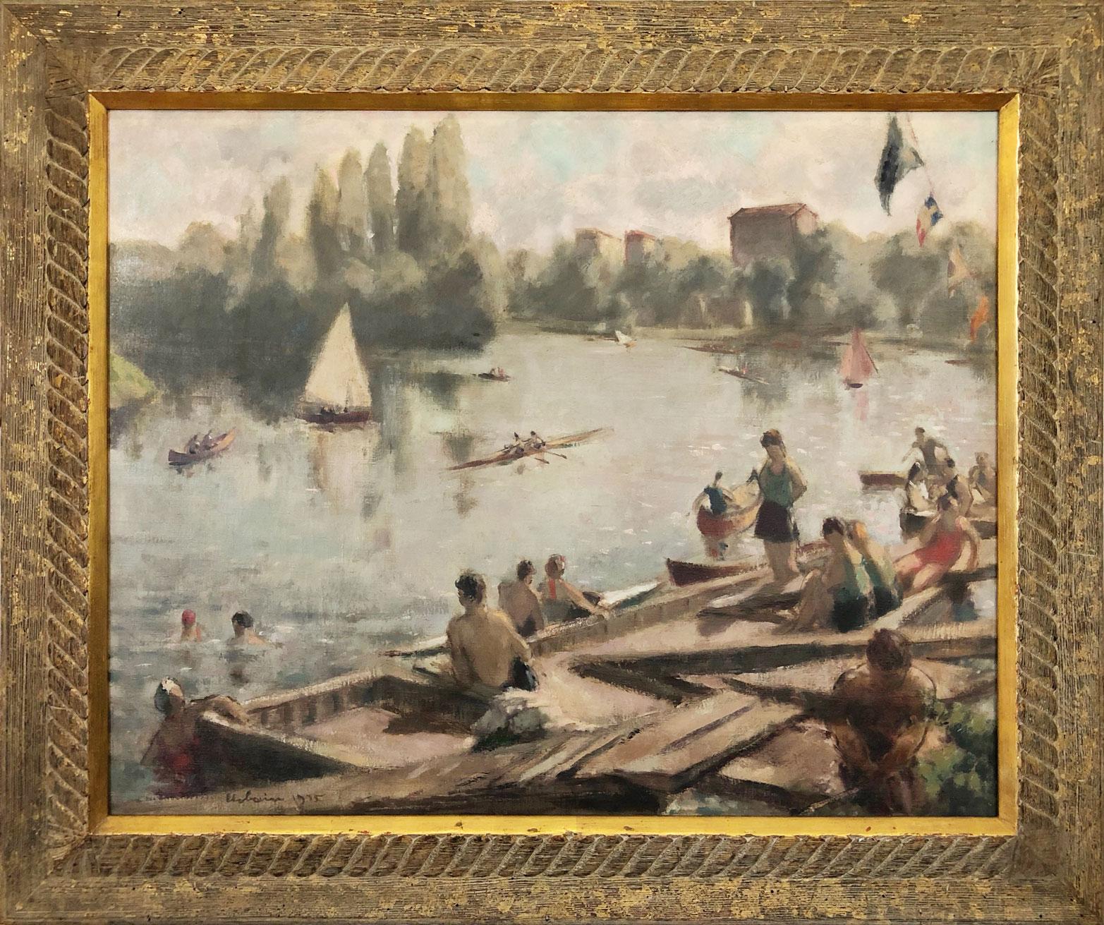 Alexandre Urbaine Figurative Painting - Les Plaisirs de la Riverie, regatta boating