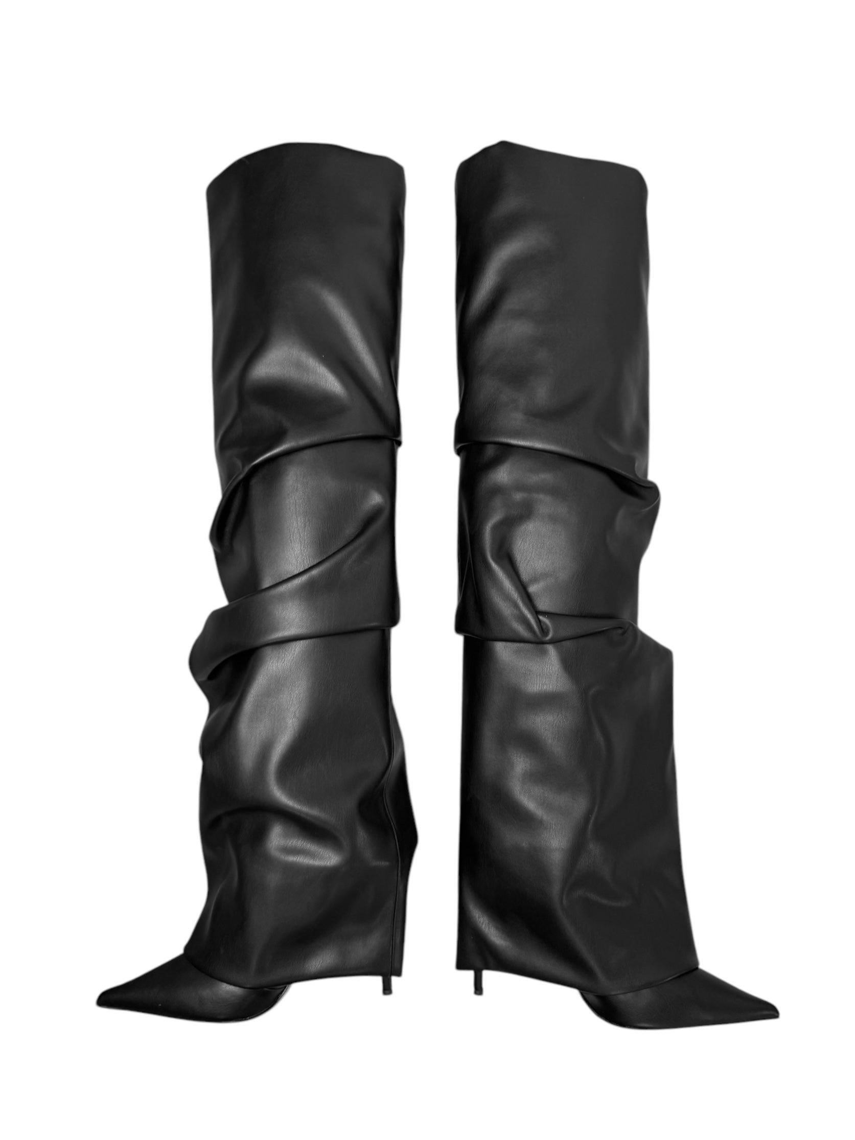 ALEXANDRE VAUTHIER 2020s BLACK DRAPED THIGH-HIGH BOOTS For Sale 1