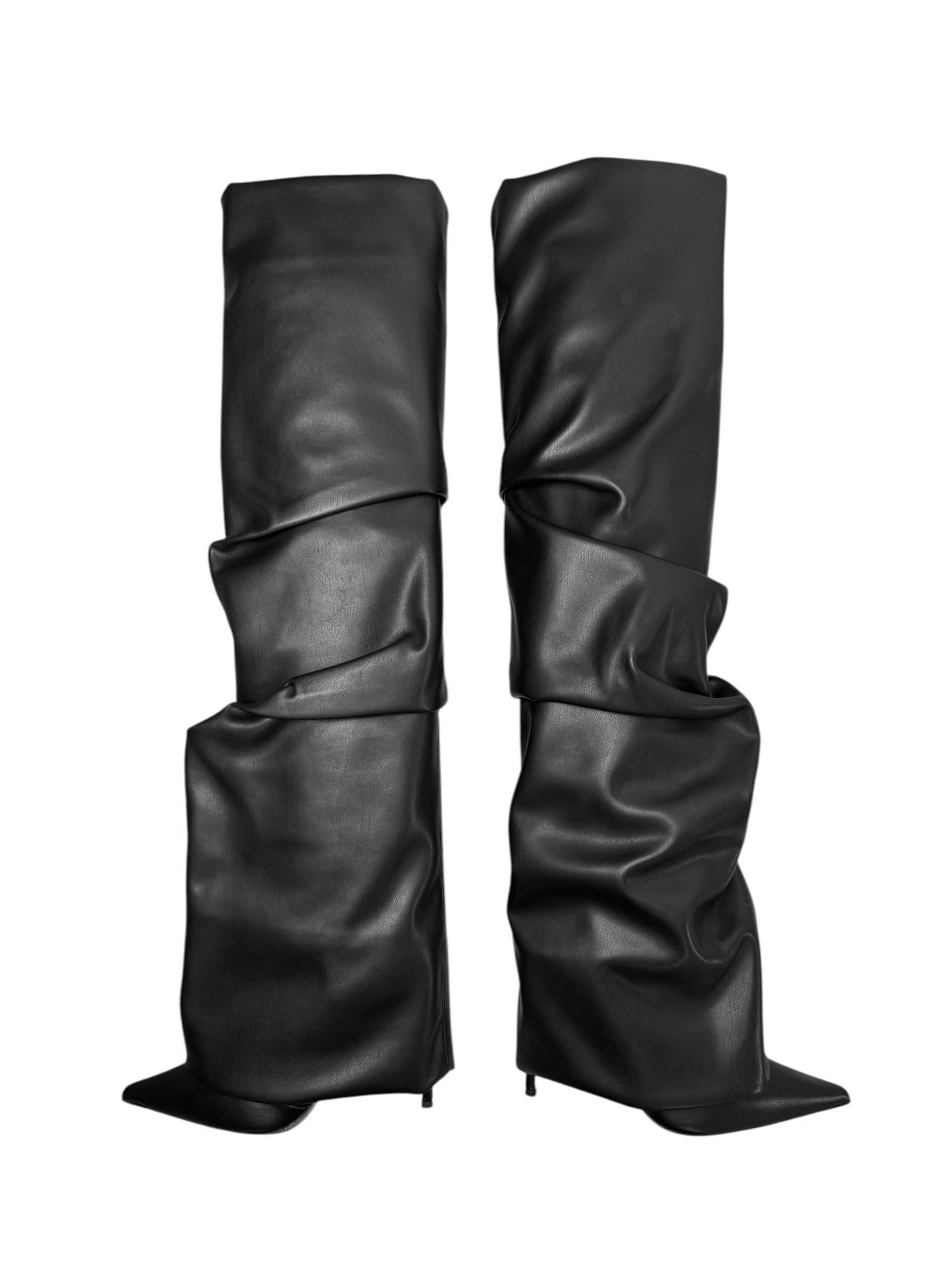 ALEXANDRE VAUTHIER 2020s BLACK DRAPED THIGH-HIGH BOOTS For Sale 3
